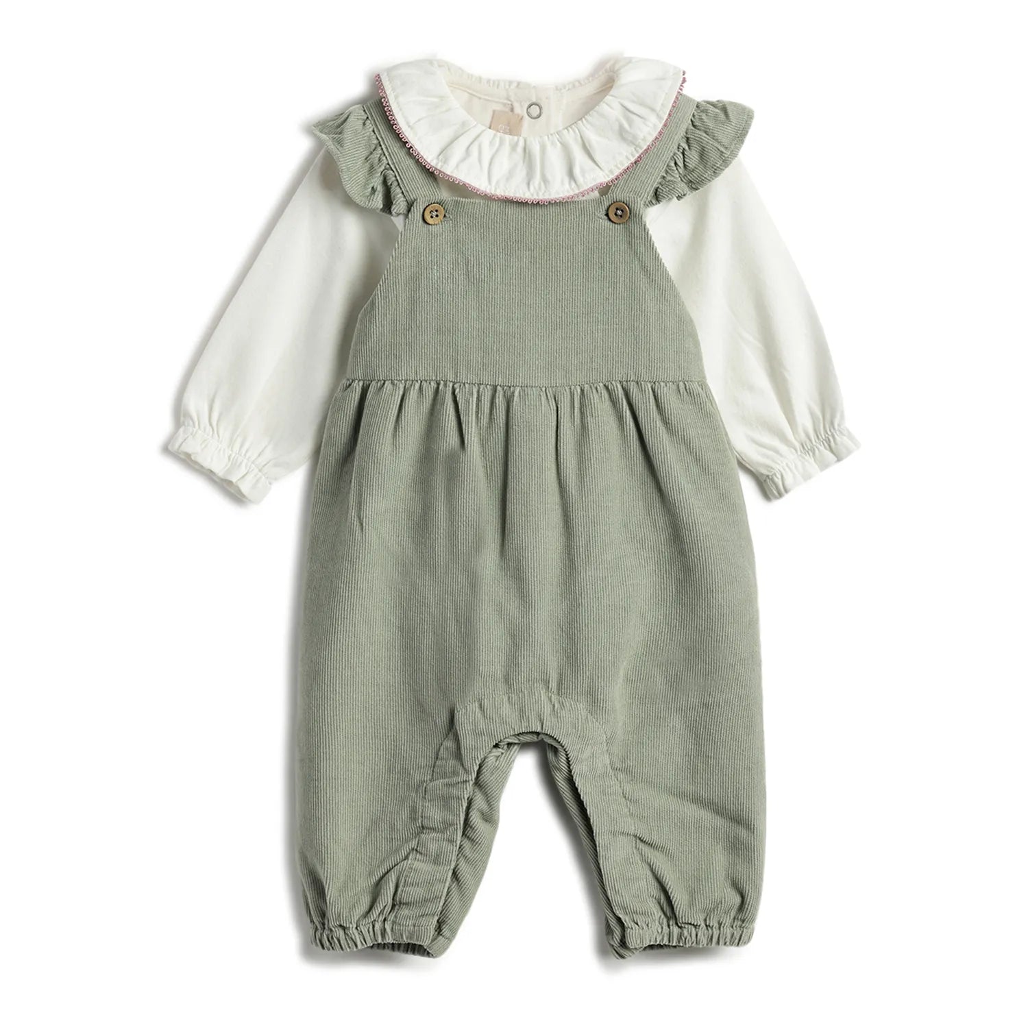 Girls White & Green Solid Clothing Set