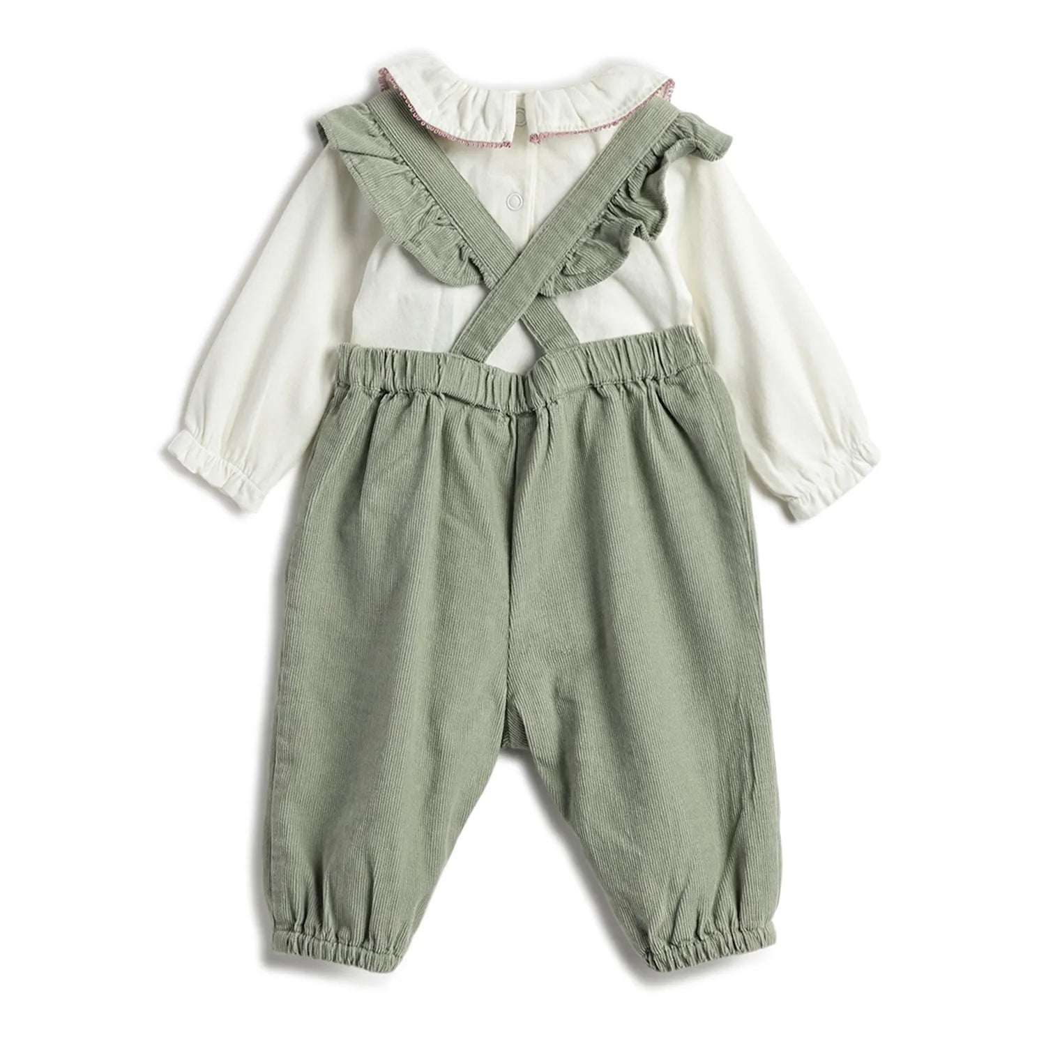 Girls White & Green Solid Clothing Set