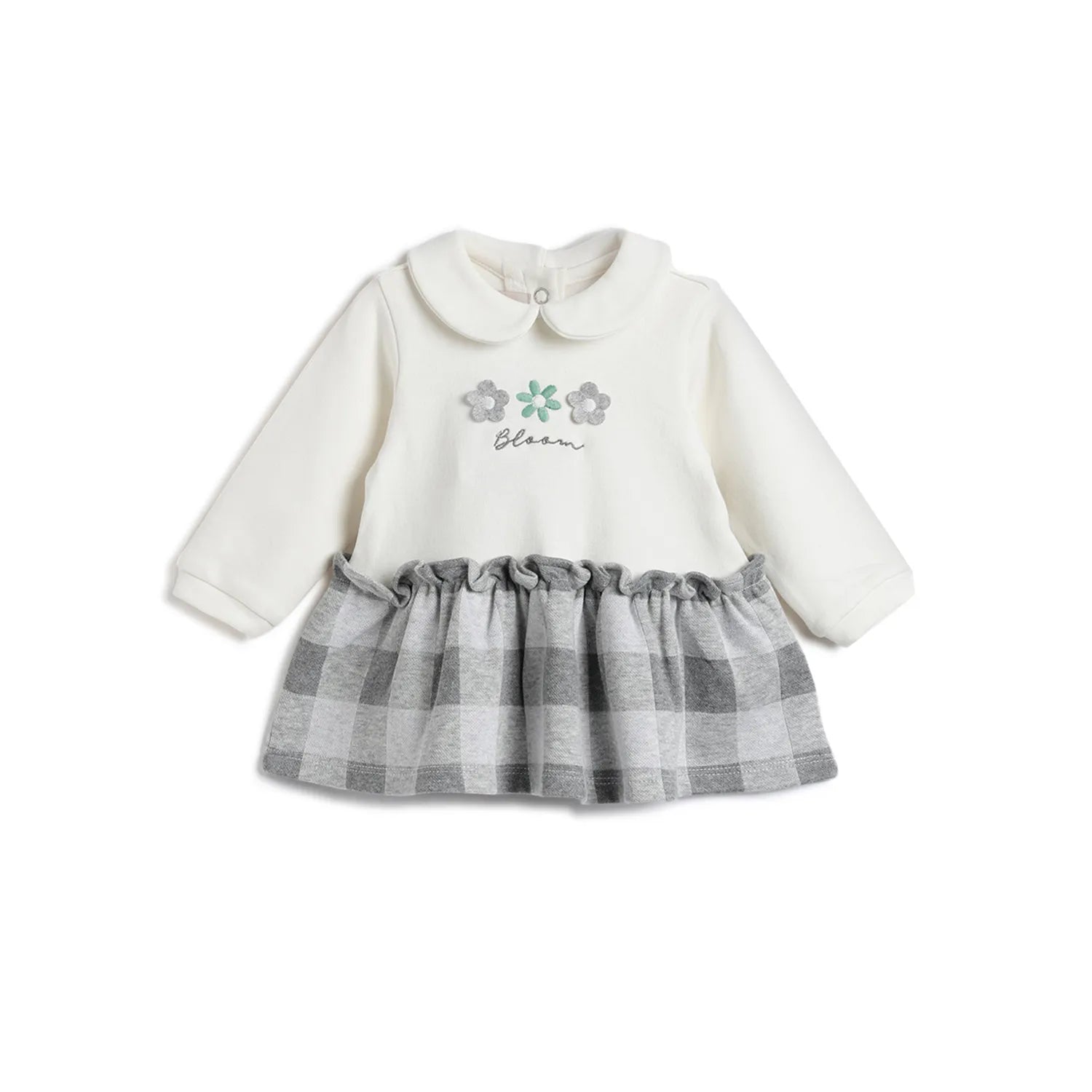 Girls White & Grey Applique A-Line Dress