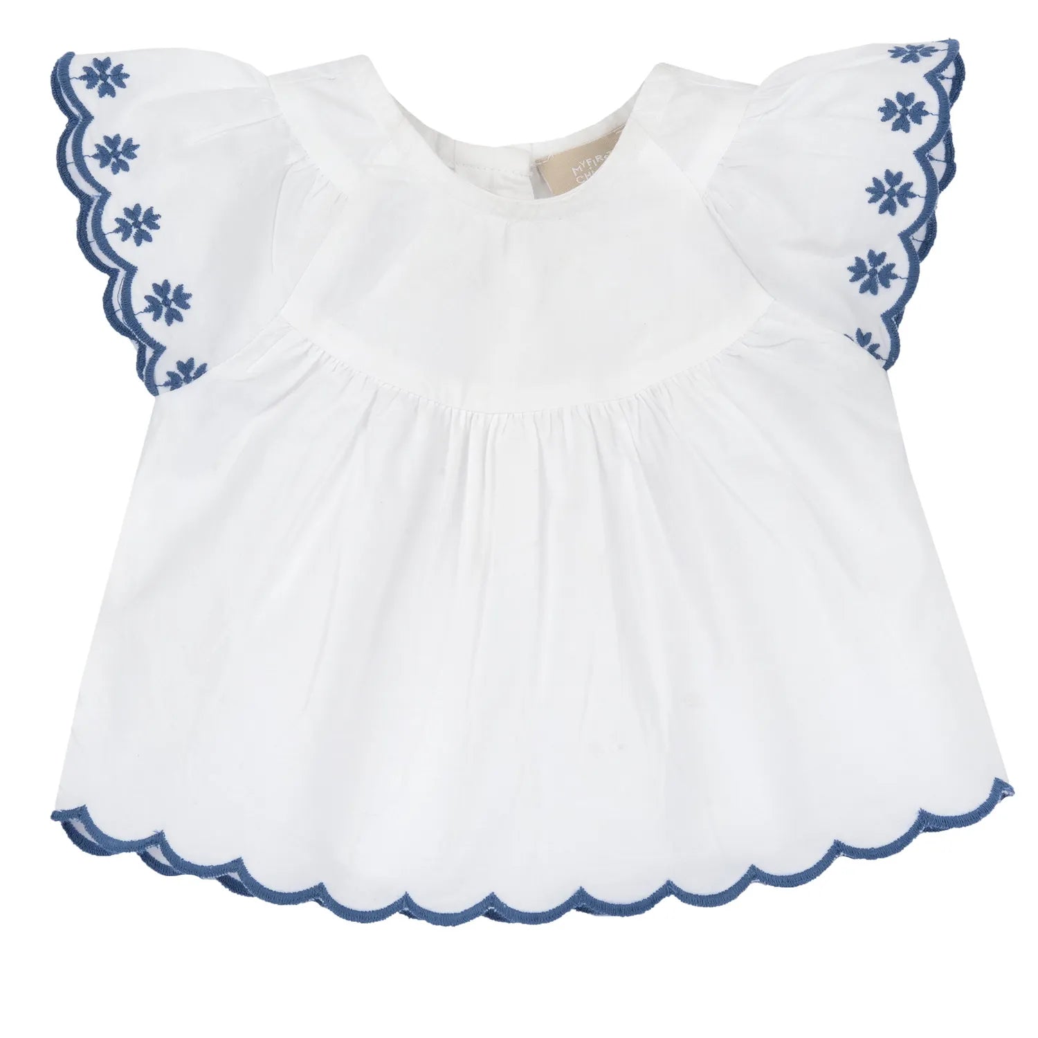 Girls White and Light Blue Embroidered Top