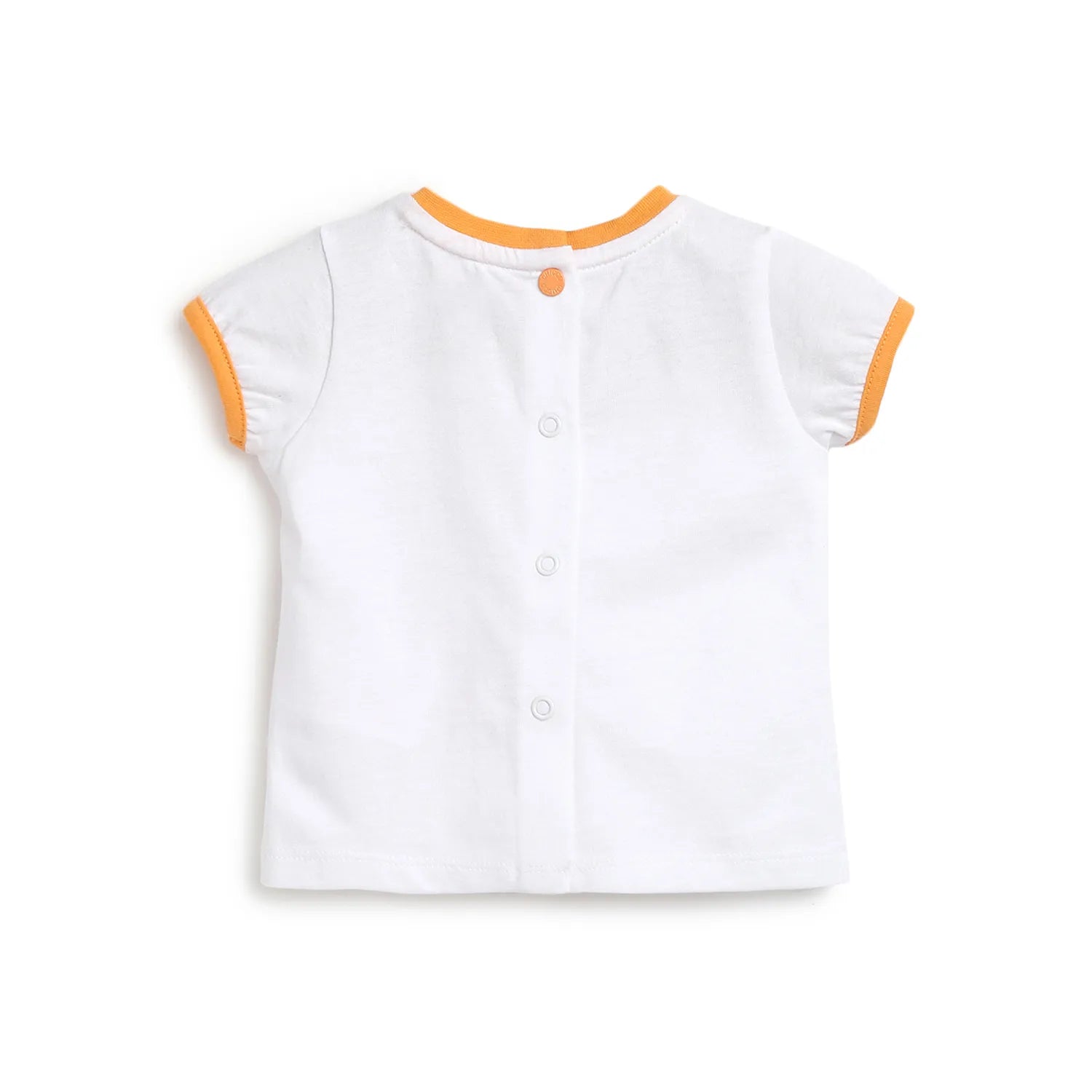 Girls White & Orange Printed T-shirt with Shorts