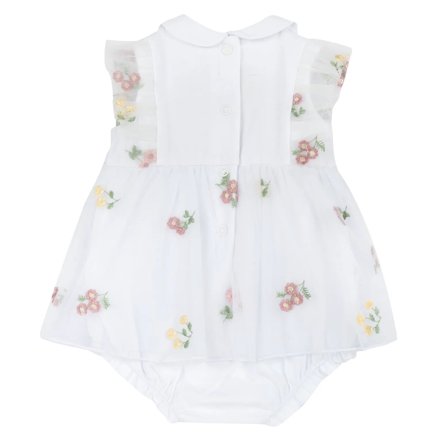 Girls White and Pink Embroidered Romper