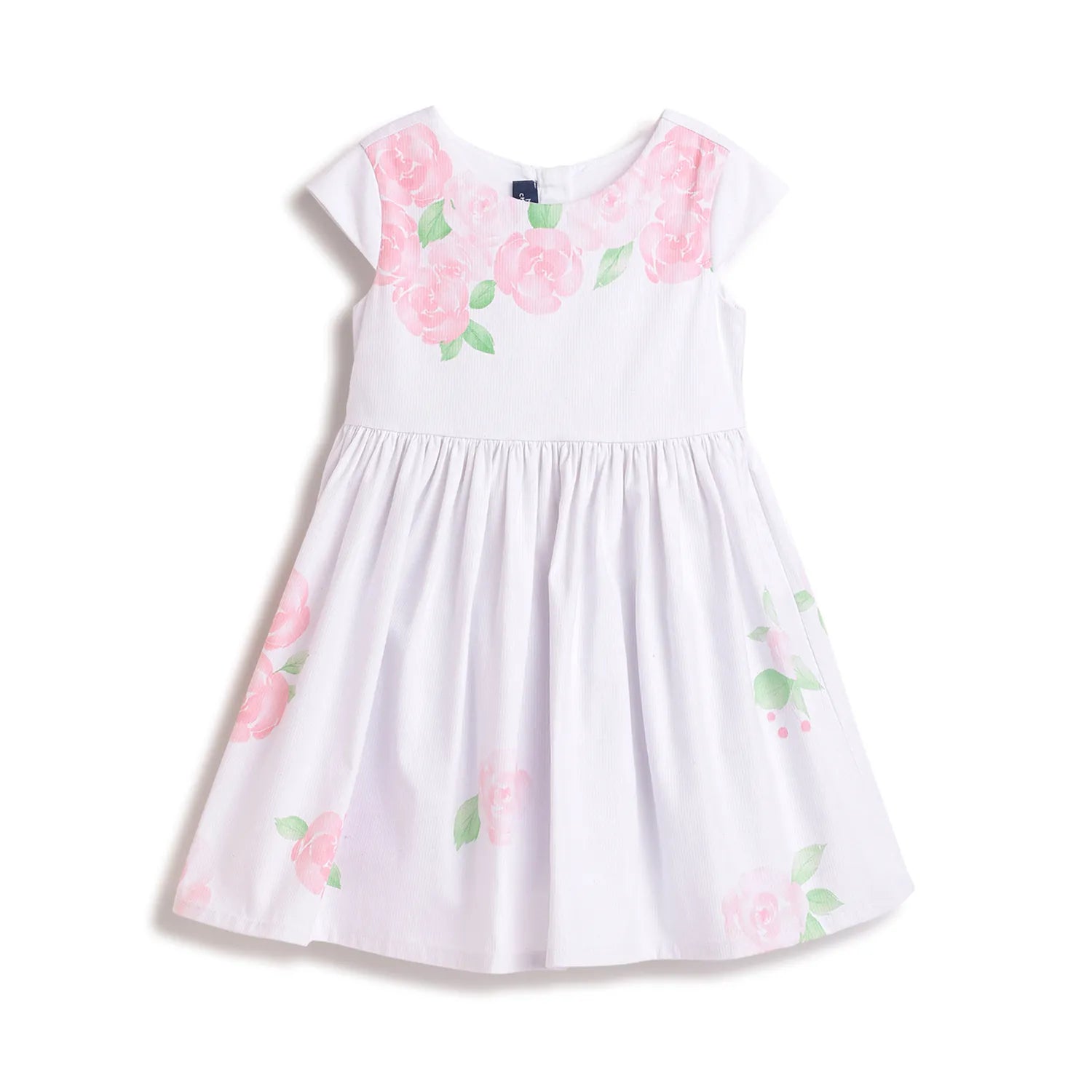 Girls White & Pink Floral Printed Dress