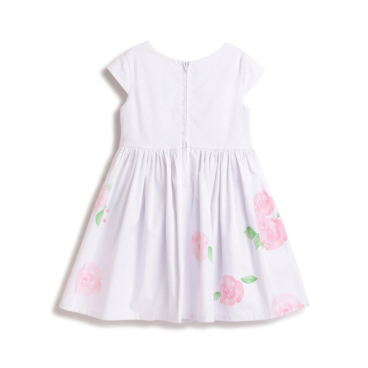 Girls White & Pink Floral Printed Dress