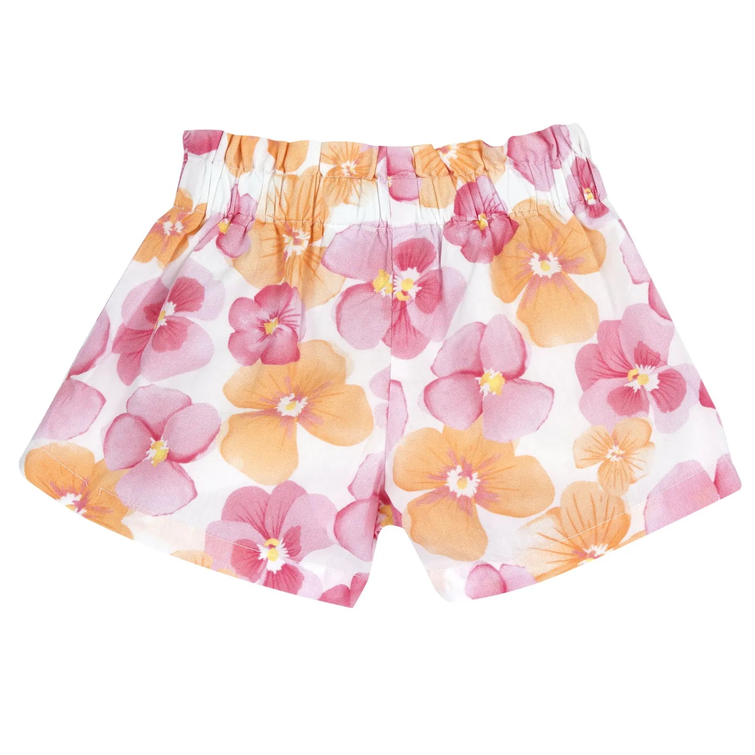 Girls White and Pink Floral Printed Shorts