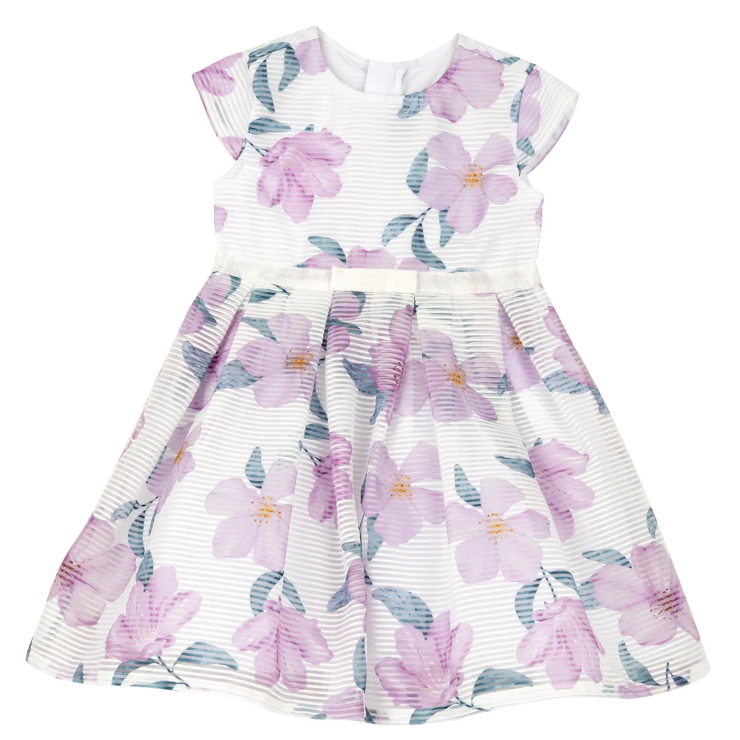 Girls White and Pink Floral Printed Dress