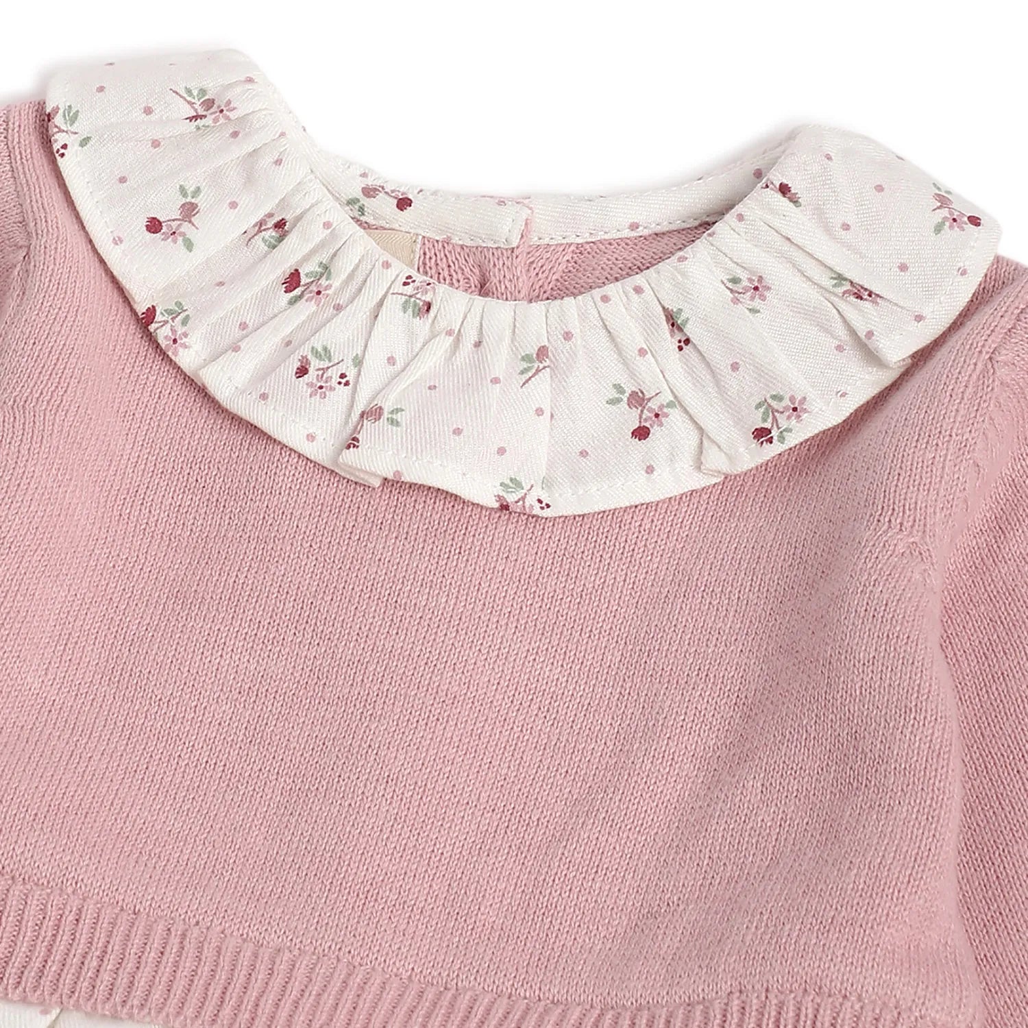 Girls White & Pink Printed Dress with Panties