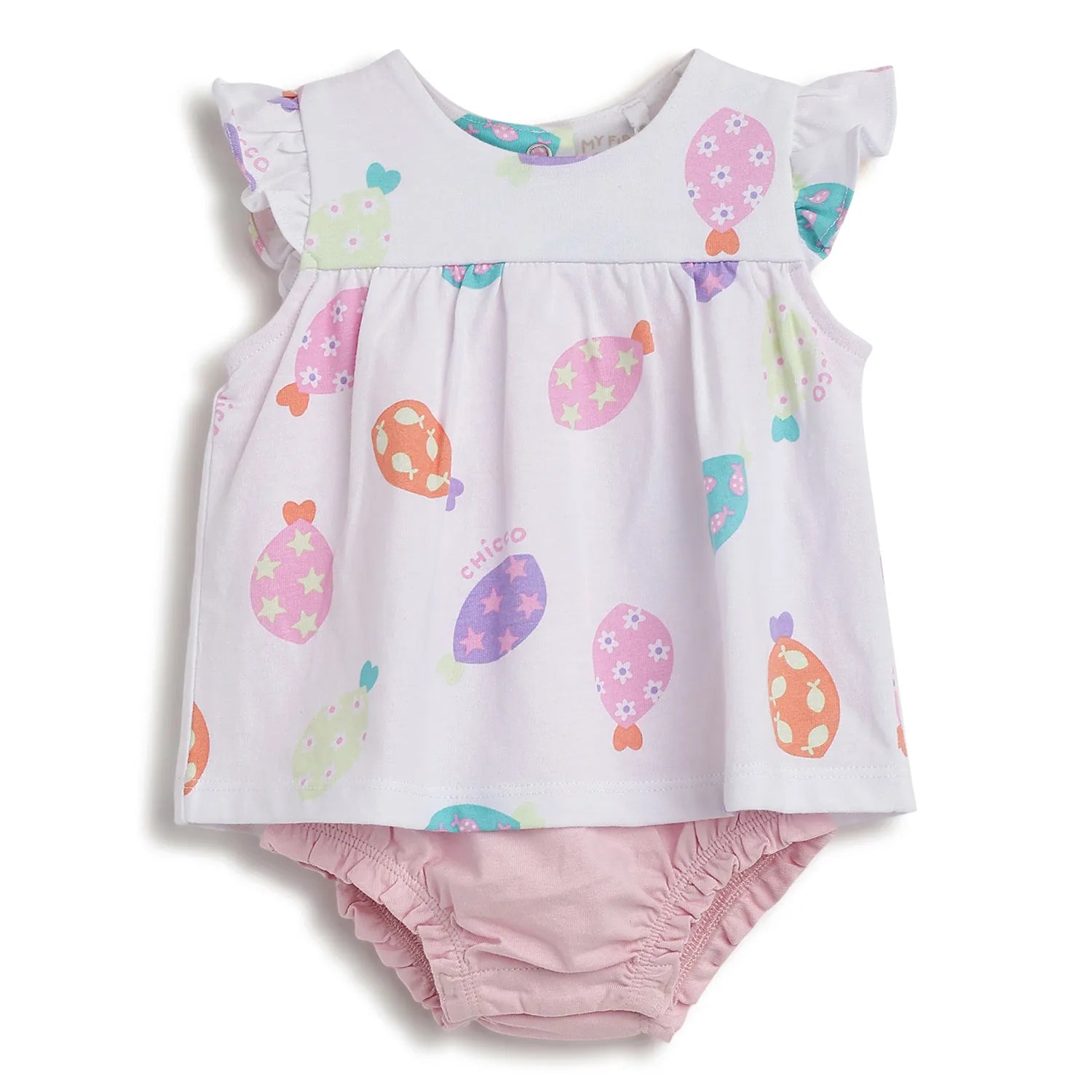 Girls White & Pink Printed Romper