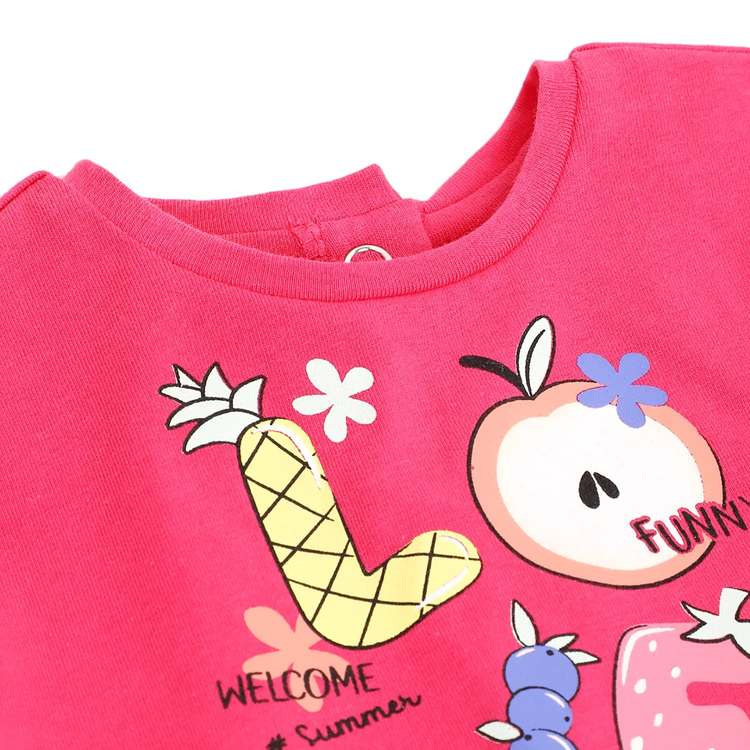 Girls White & Pink Printed Top with Shorts