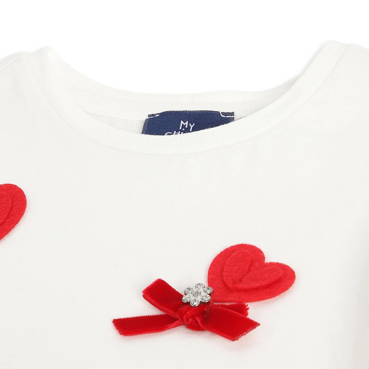 Girls White & Red Embellished T-shirt