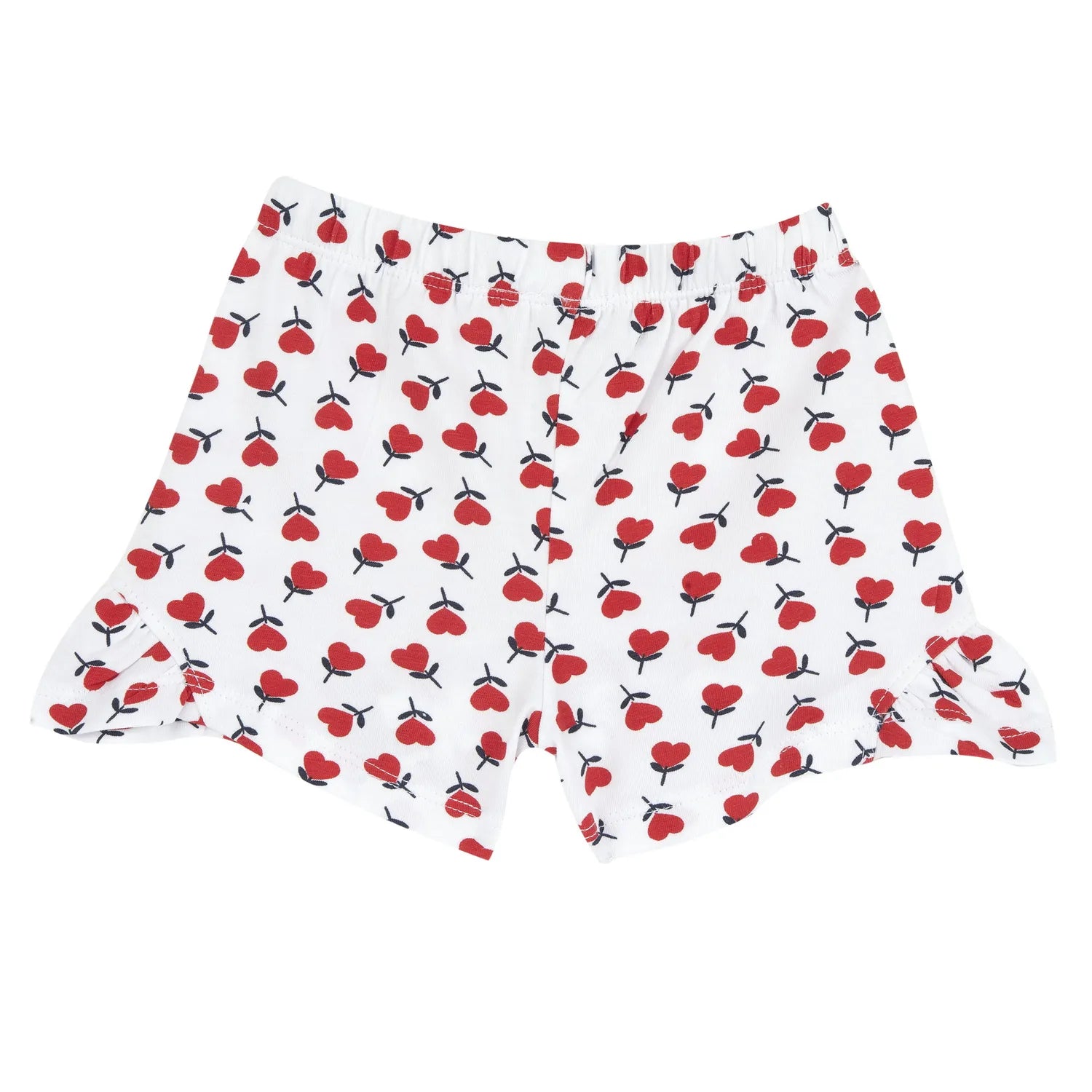 Girls White and Red Floral Printed Shorts