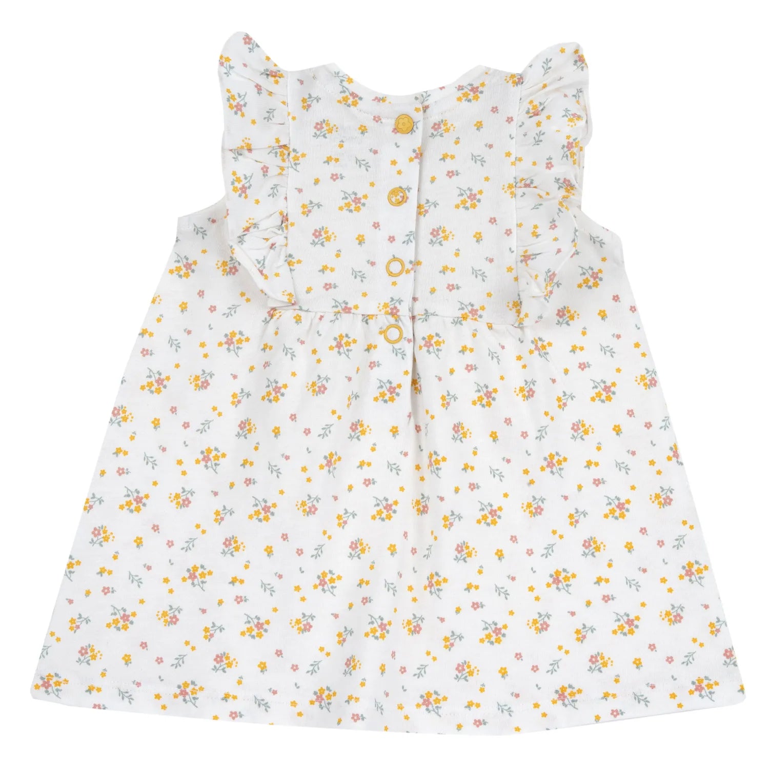 Girls White and Yellow Floral Printed Dress