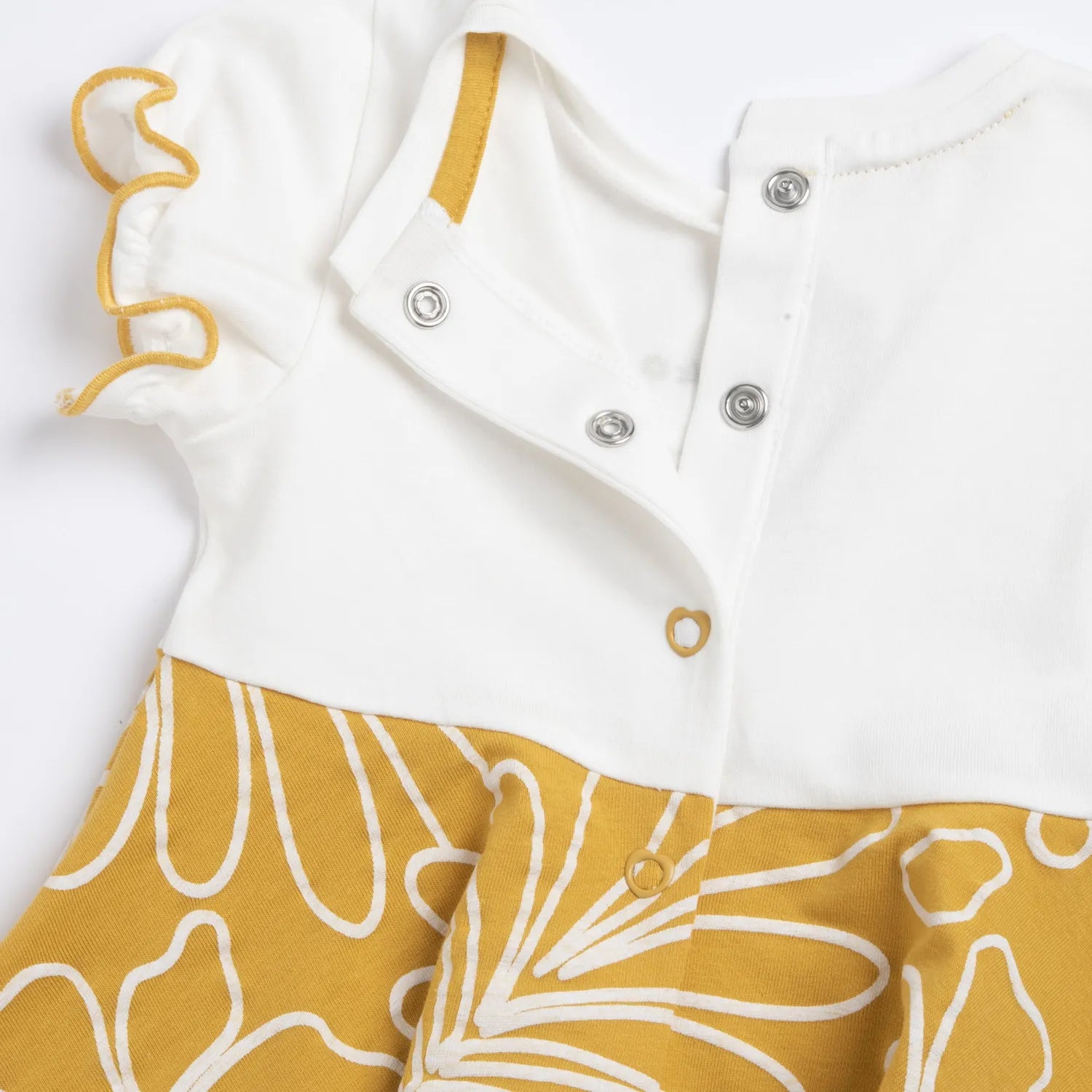 Girls White and Yellow Printed Dress