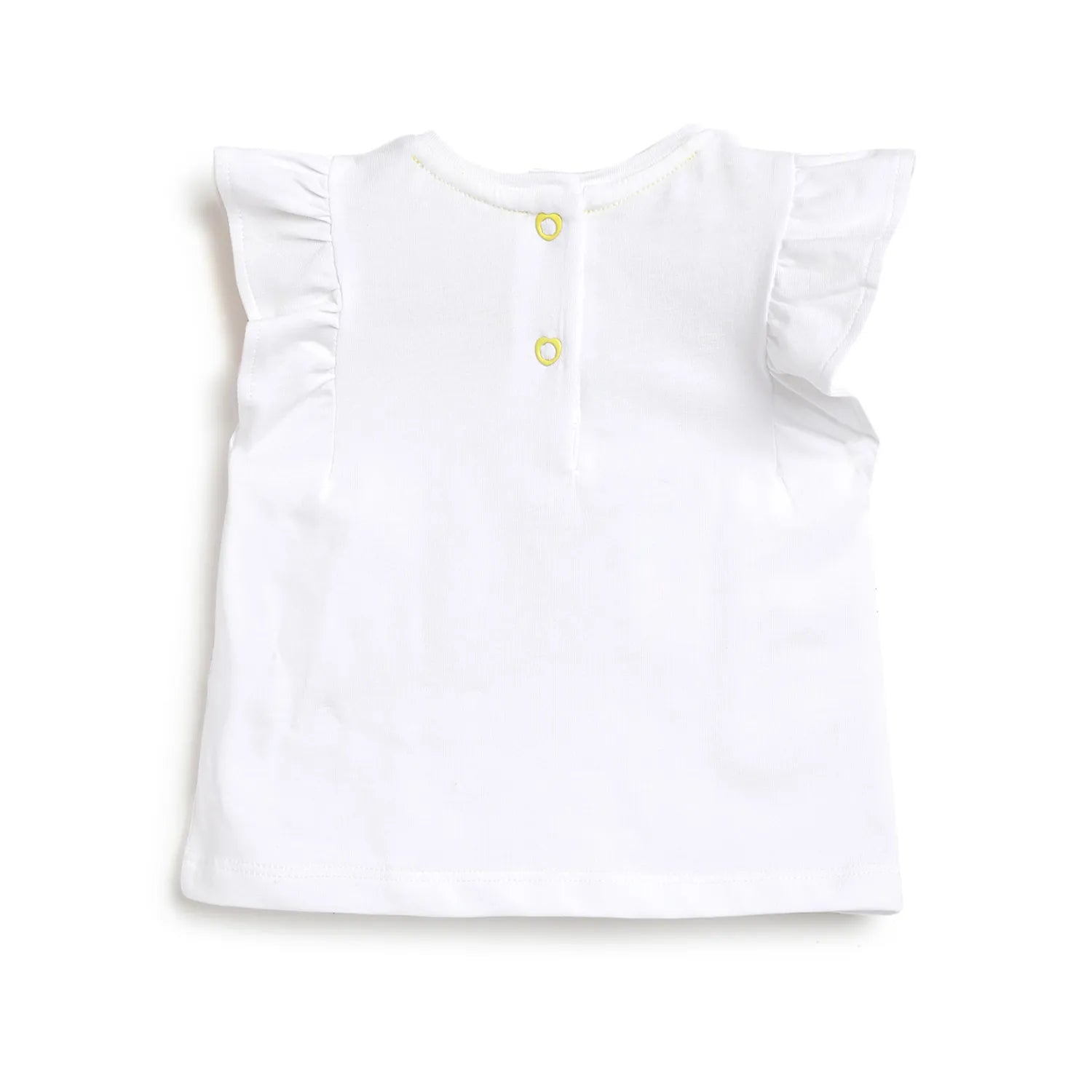 Girls White & Yellow Printed Top with Shorts