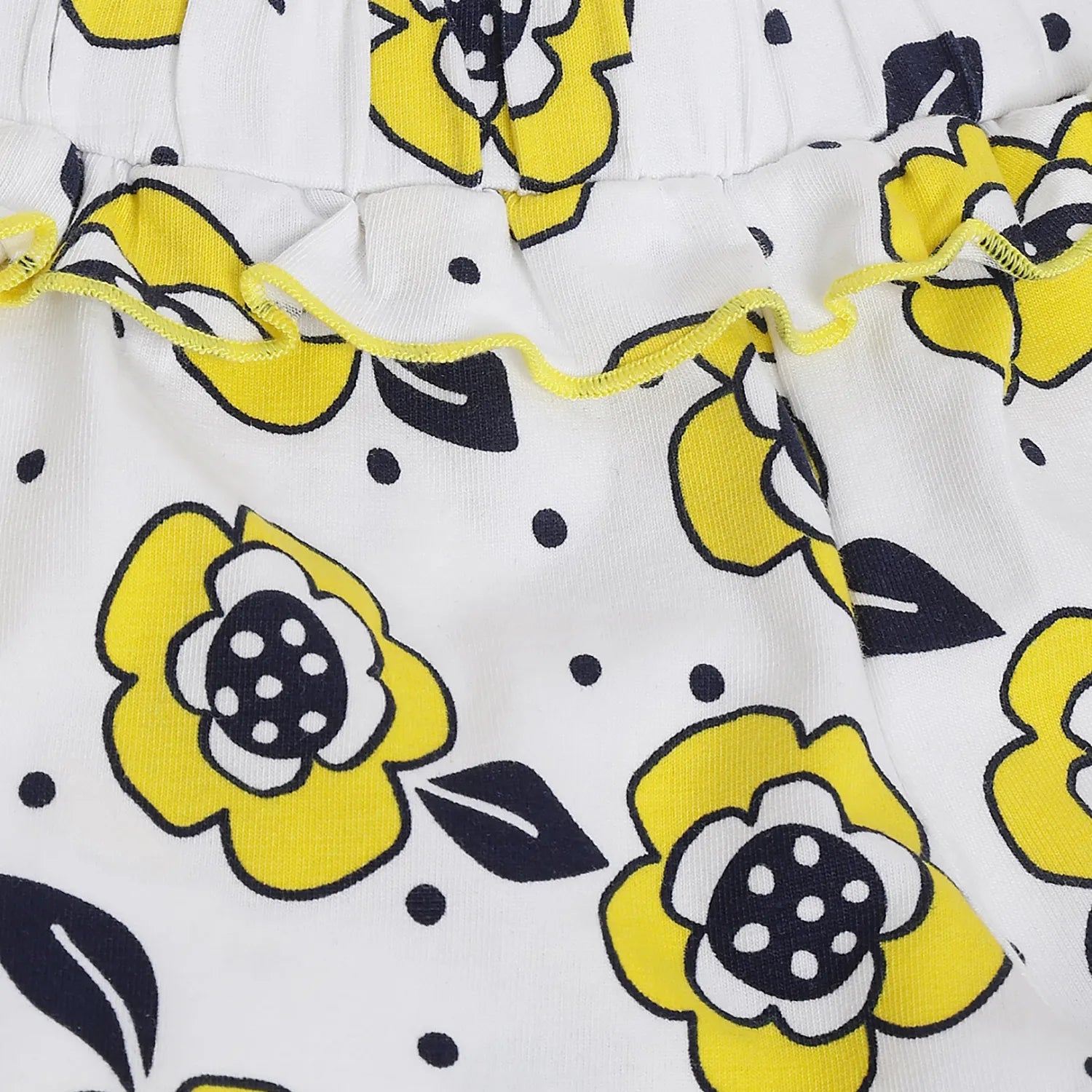 Girls White & Yellow Printed Top with Shorts