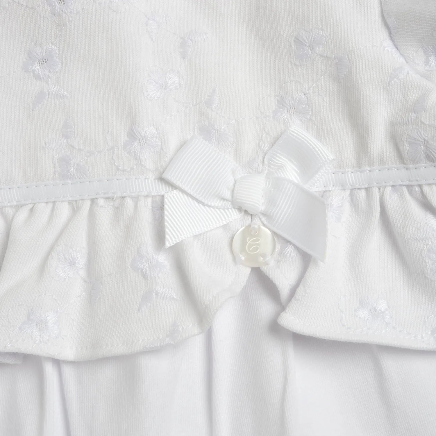 Girls White Embellished Leg Opening Babysuit
