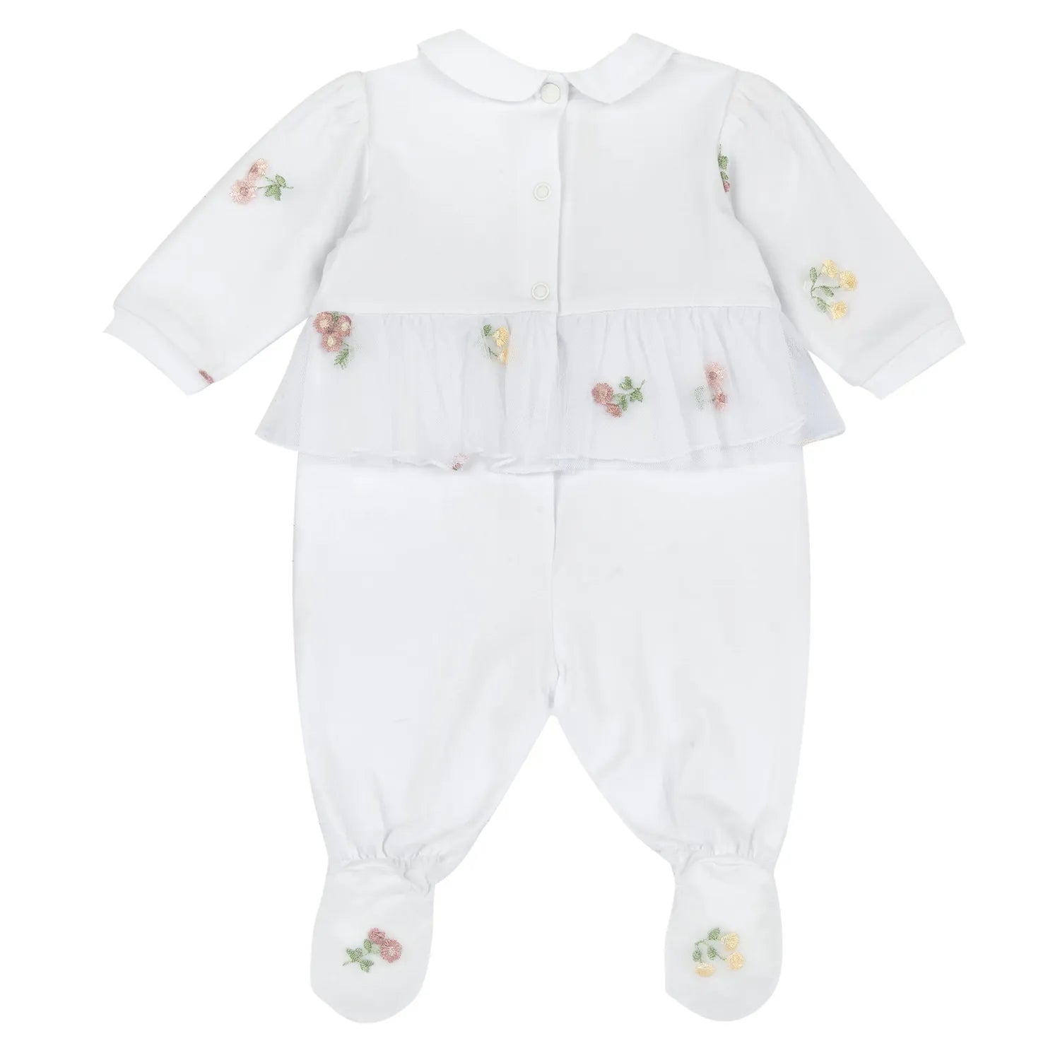 Girls White Embroidered Leg Opening Babysuit