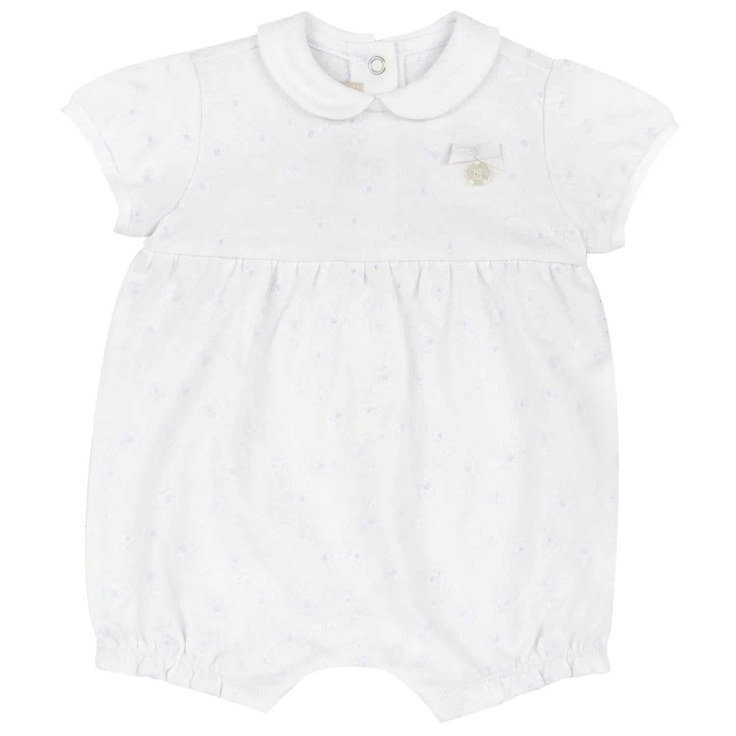 Girls White Embroidered Romper