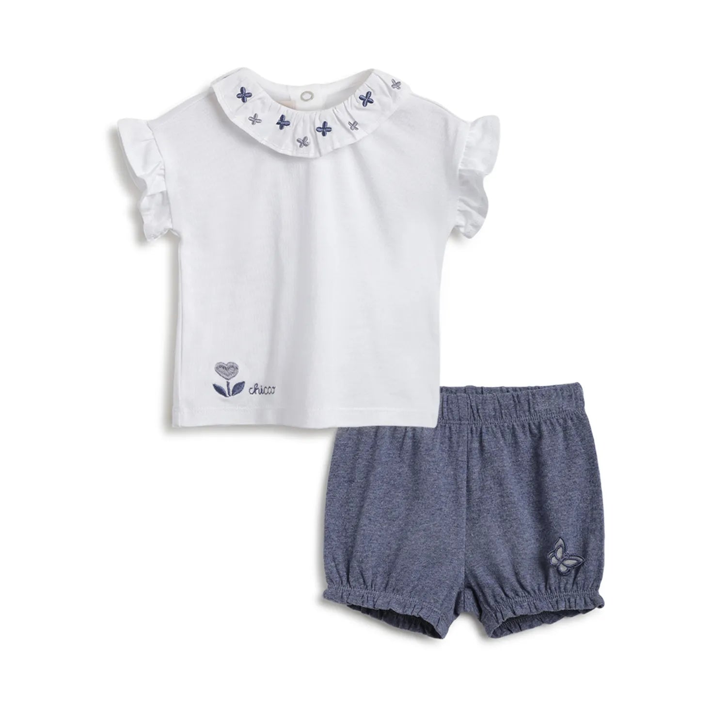 Girls White Embroidered T-Shirt With Shorts