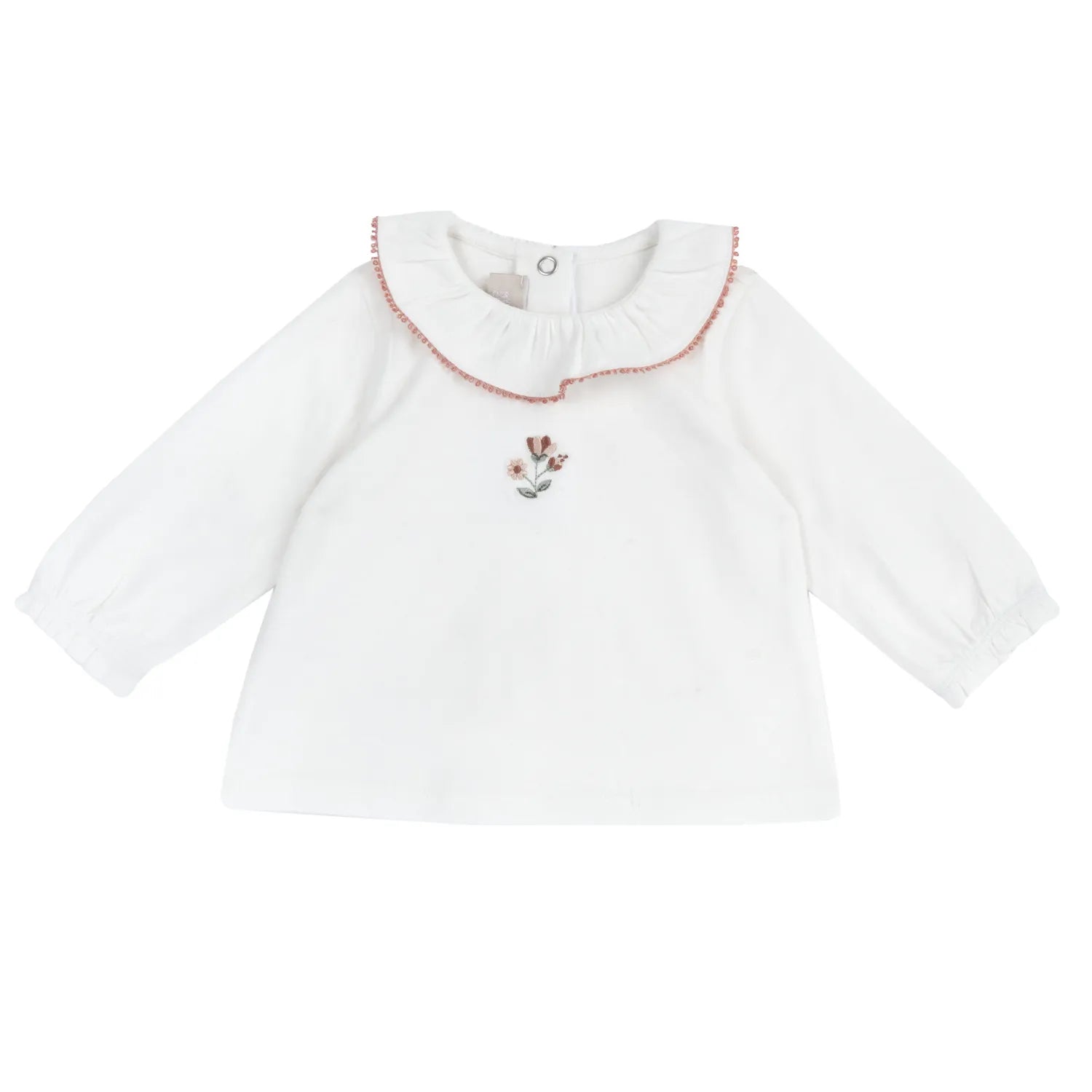 Girls White Floral Embroidered Long Sleeve Top