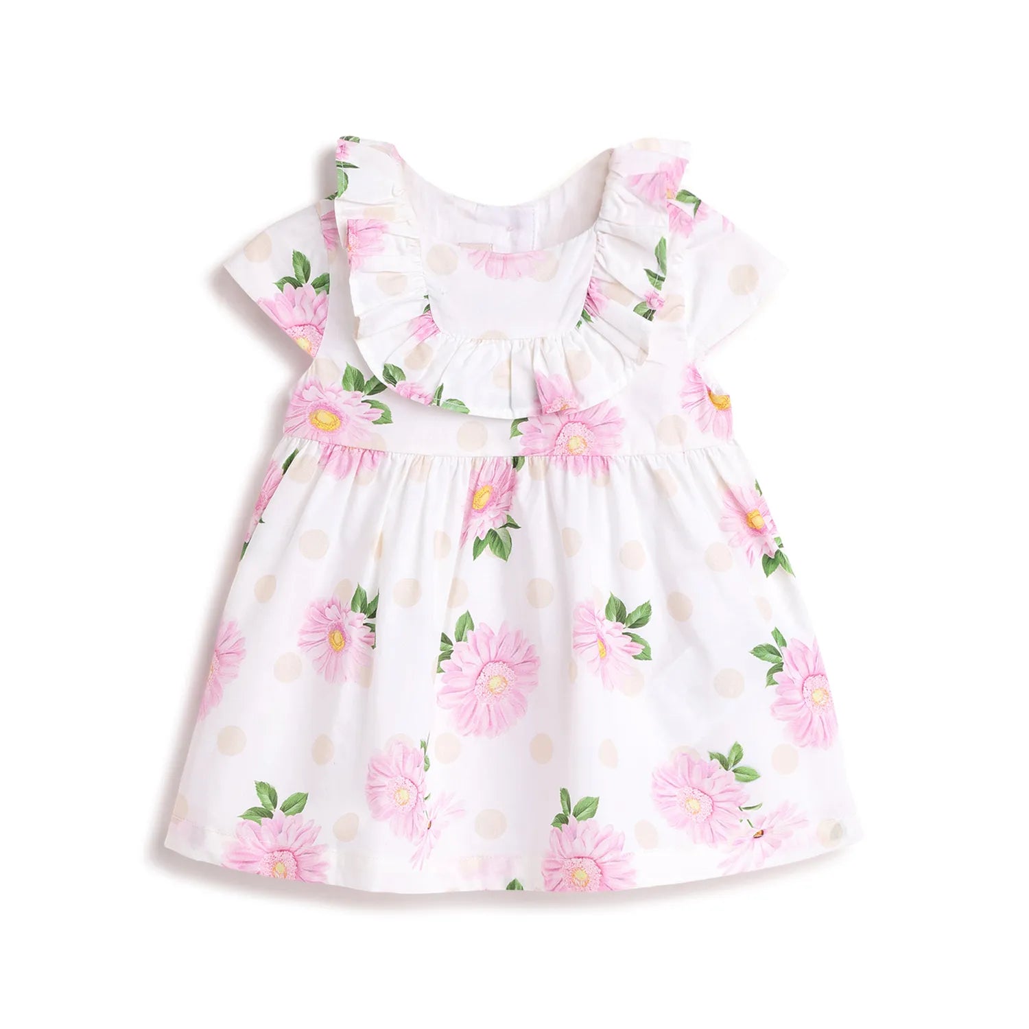 Girls White Floral Printed Dress