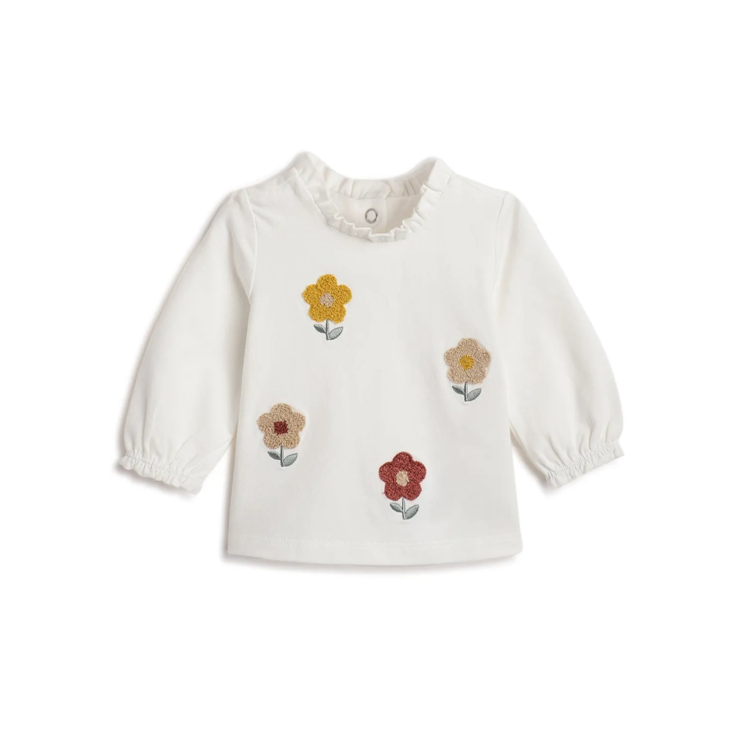 Girls White Floral Printed T-shirt