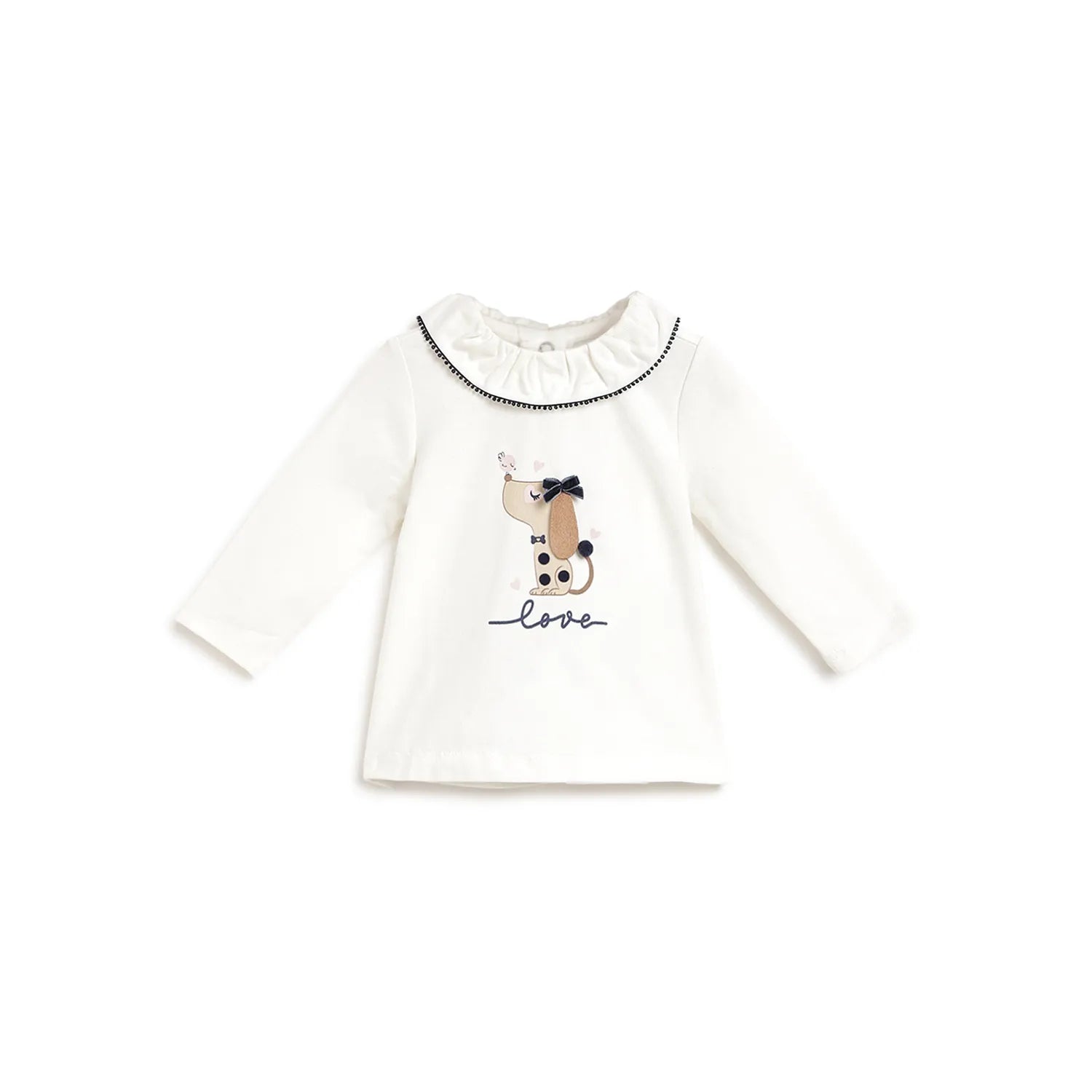 Girls White Printed Applique T-shirt