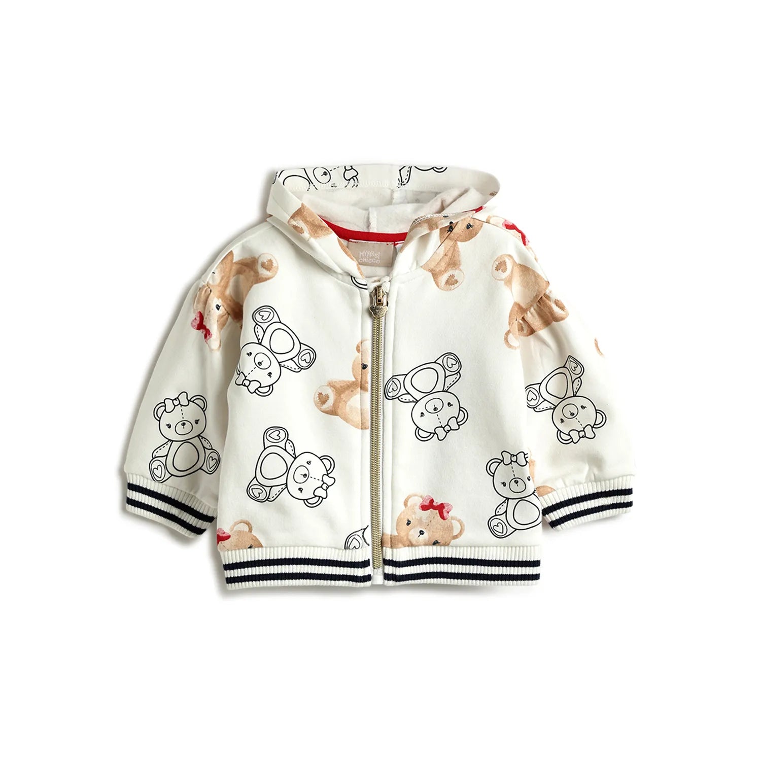 Girls White Printed Hooded Cardigan
