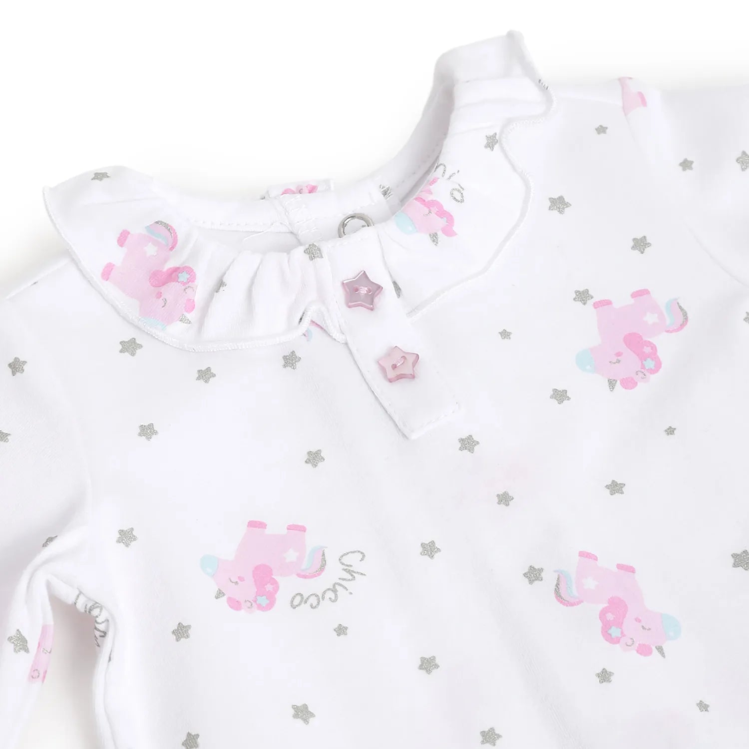 Girls White Printed Leg Opening Babysuit
