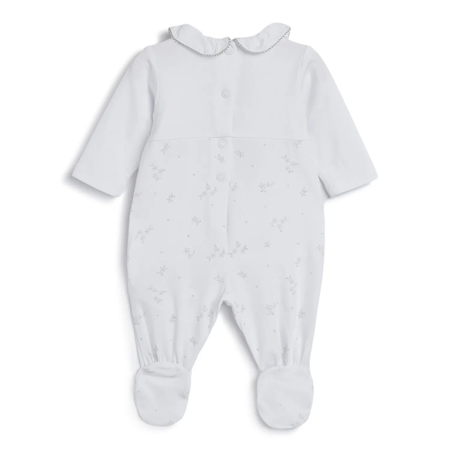 Girls White Printed Leg Opening Babysuit
