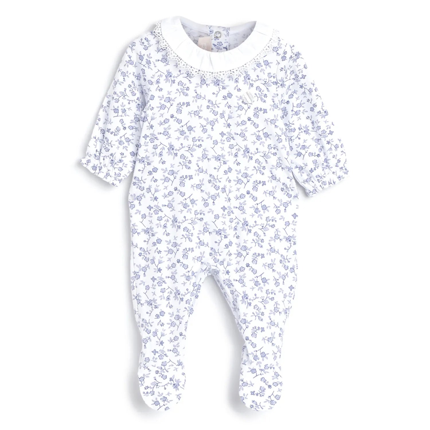 Girls White Printed Nappy Opening Babysuit
