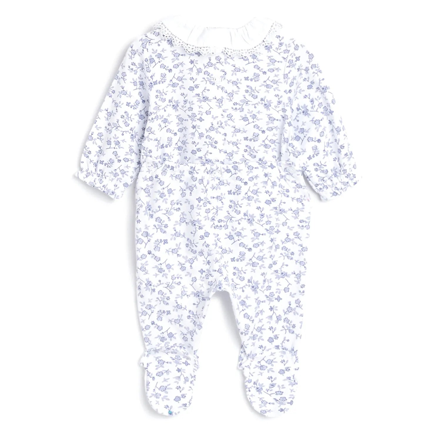 Girls White Printed Nappy Opening Babysuit