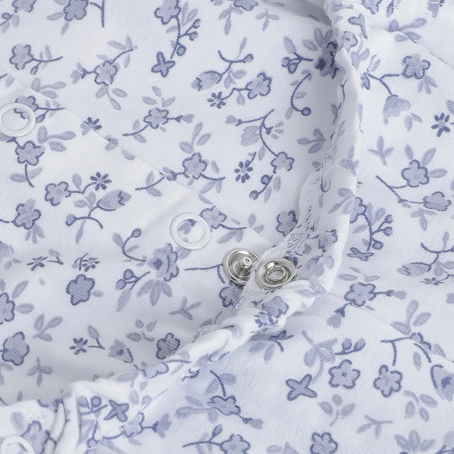 Girls White Printed Nappy Opening Babysuit