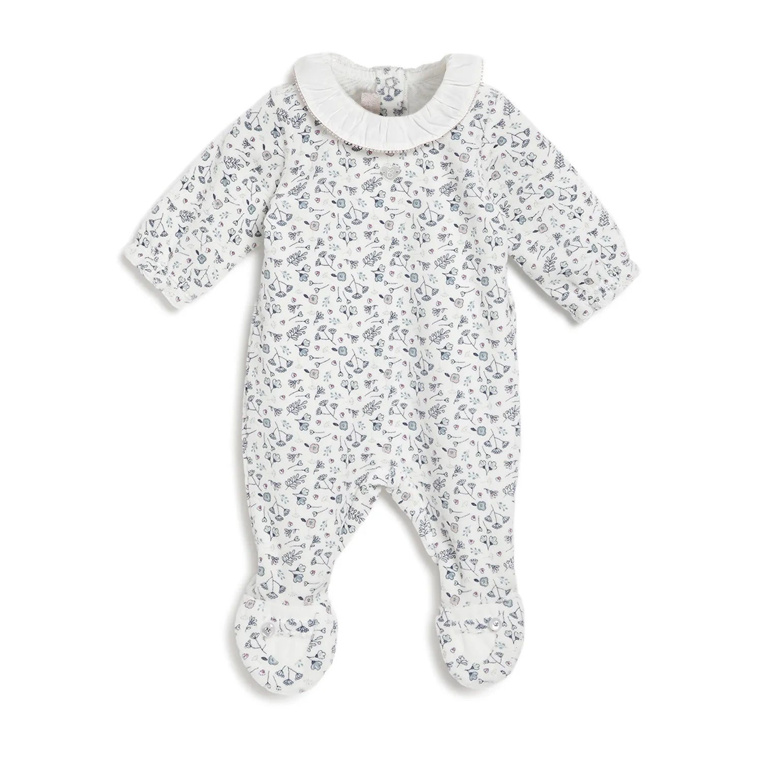 Girls White Printed Nappy Opening Babysuit