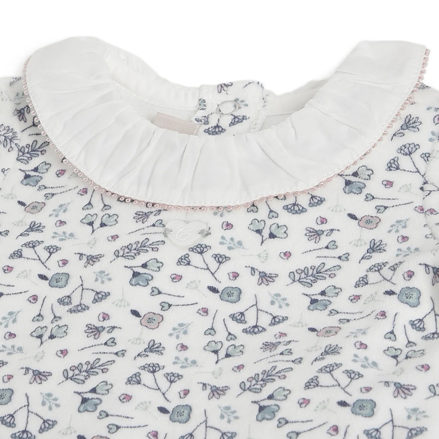 Girls White Printed Nappy Opening Babysuit