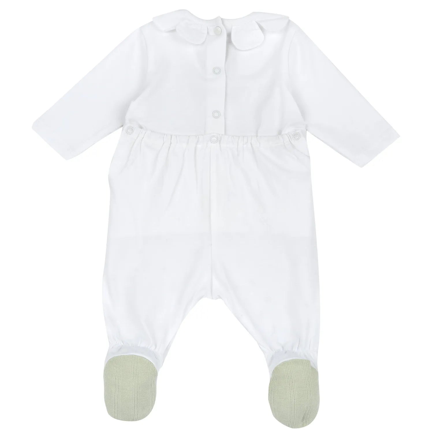 Girls White Self Design Back Opening Babysuit