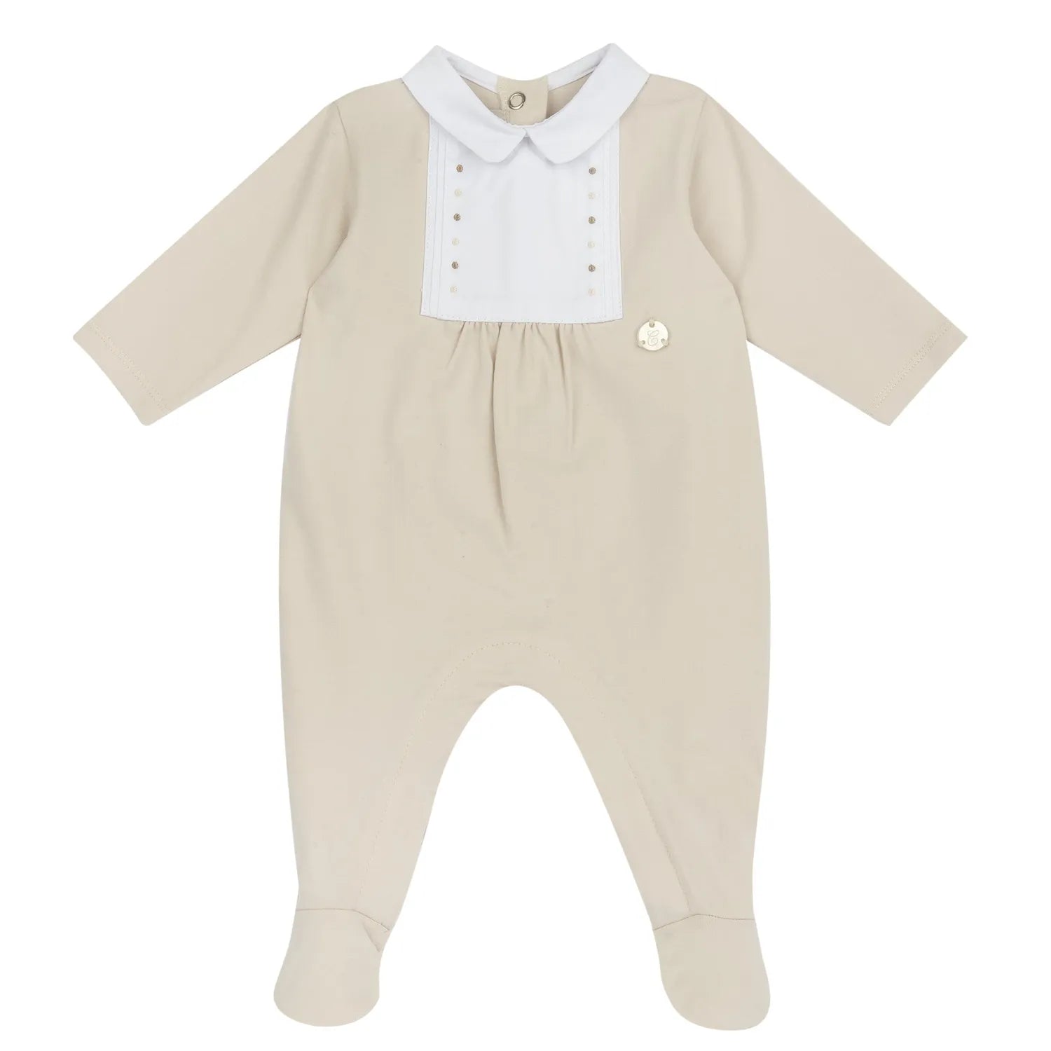 Infants Beige Embellished Leg Opening Babysuit