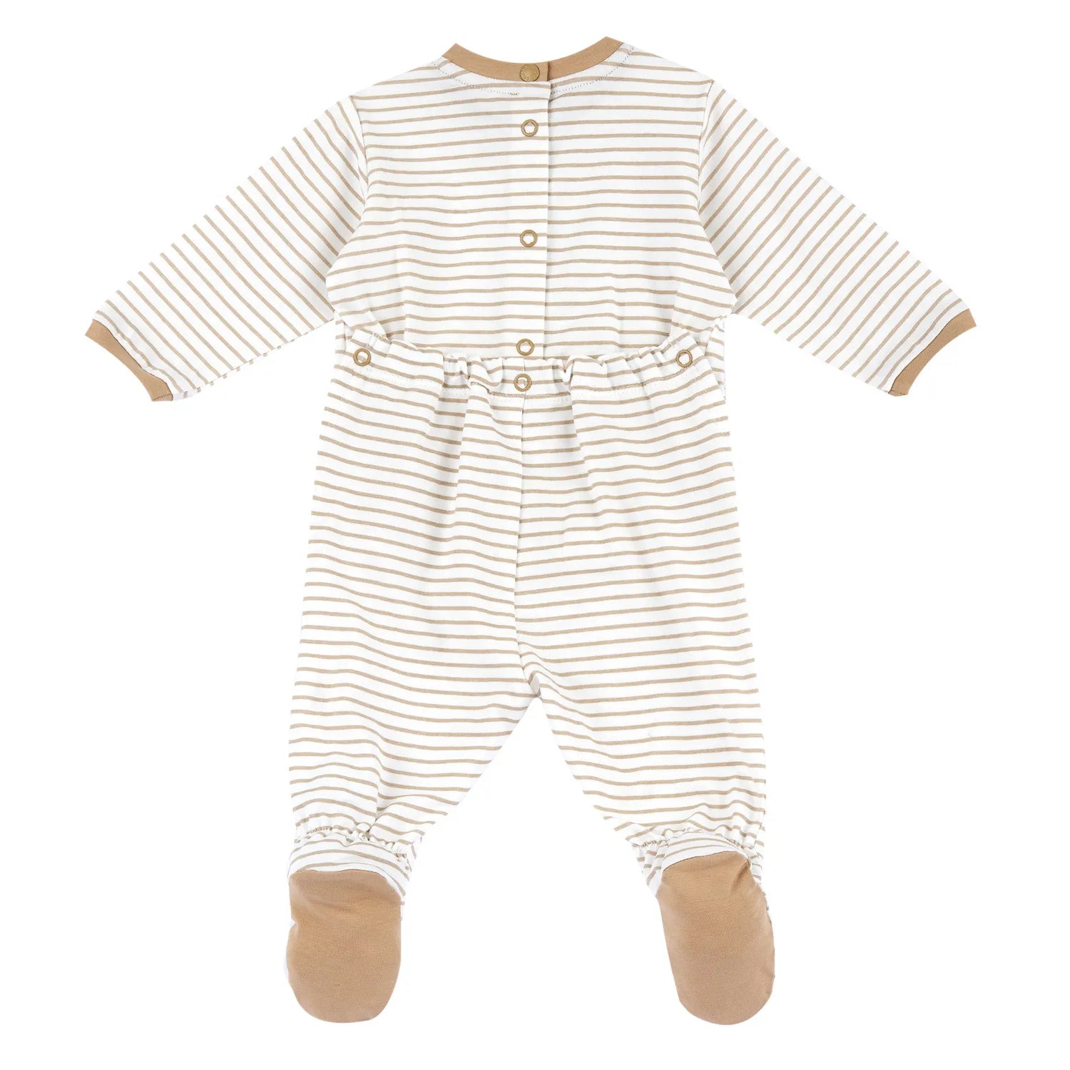Infants Beige Striped Back Opening Babysuit