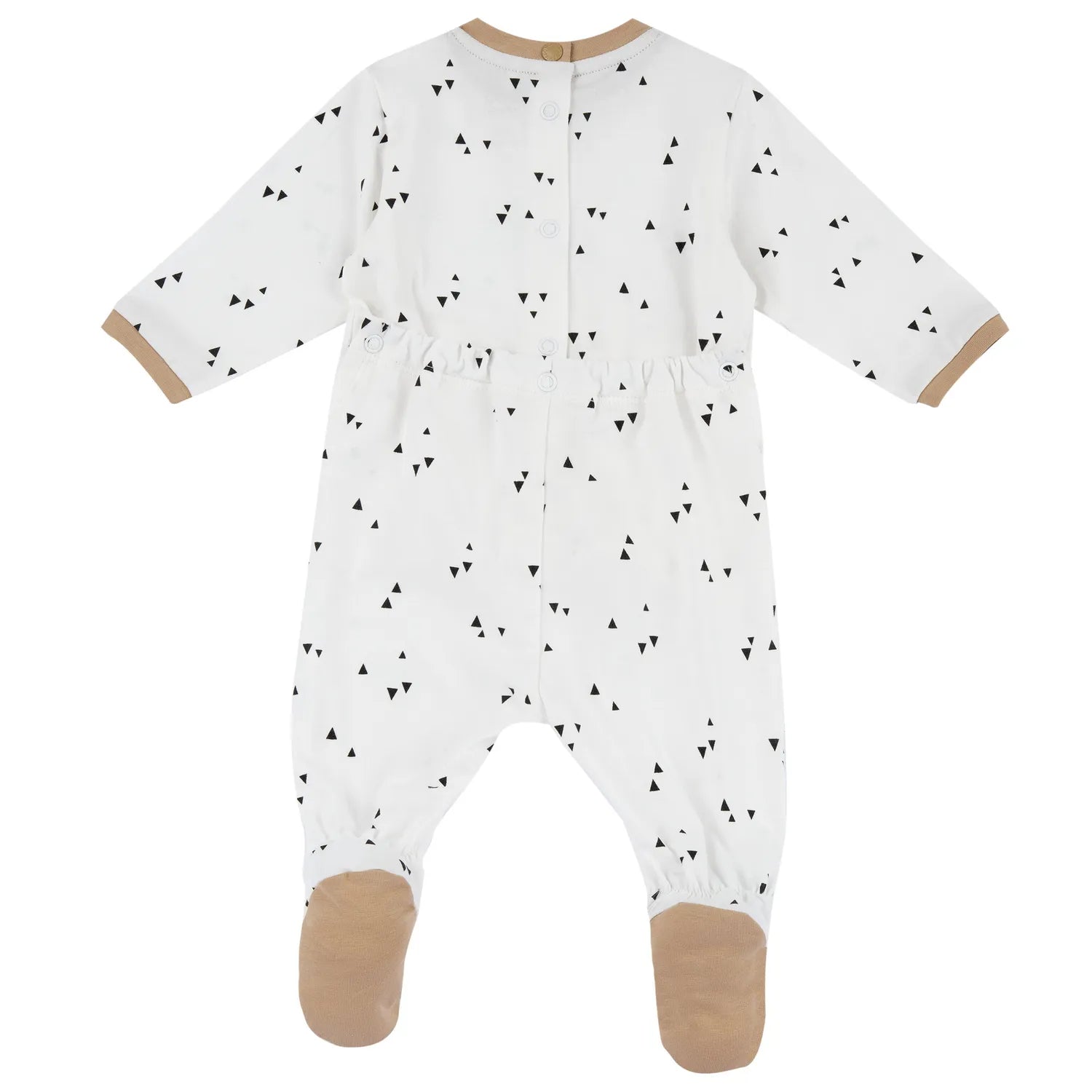 Infants White and Beige Printed Back Opening Babysuit