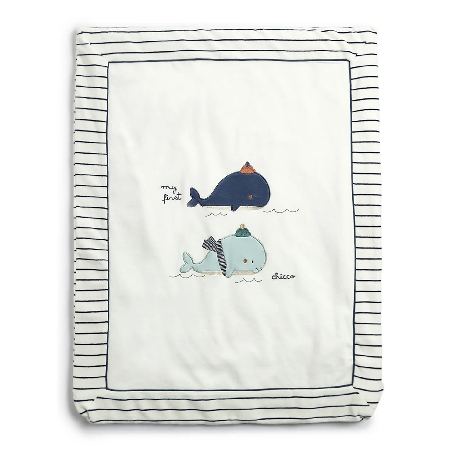 Infants White & Black Striped Pram Blanket