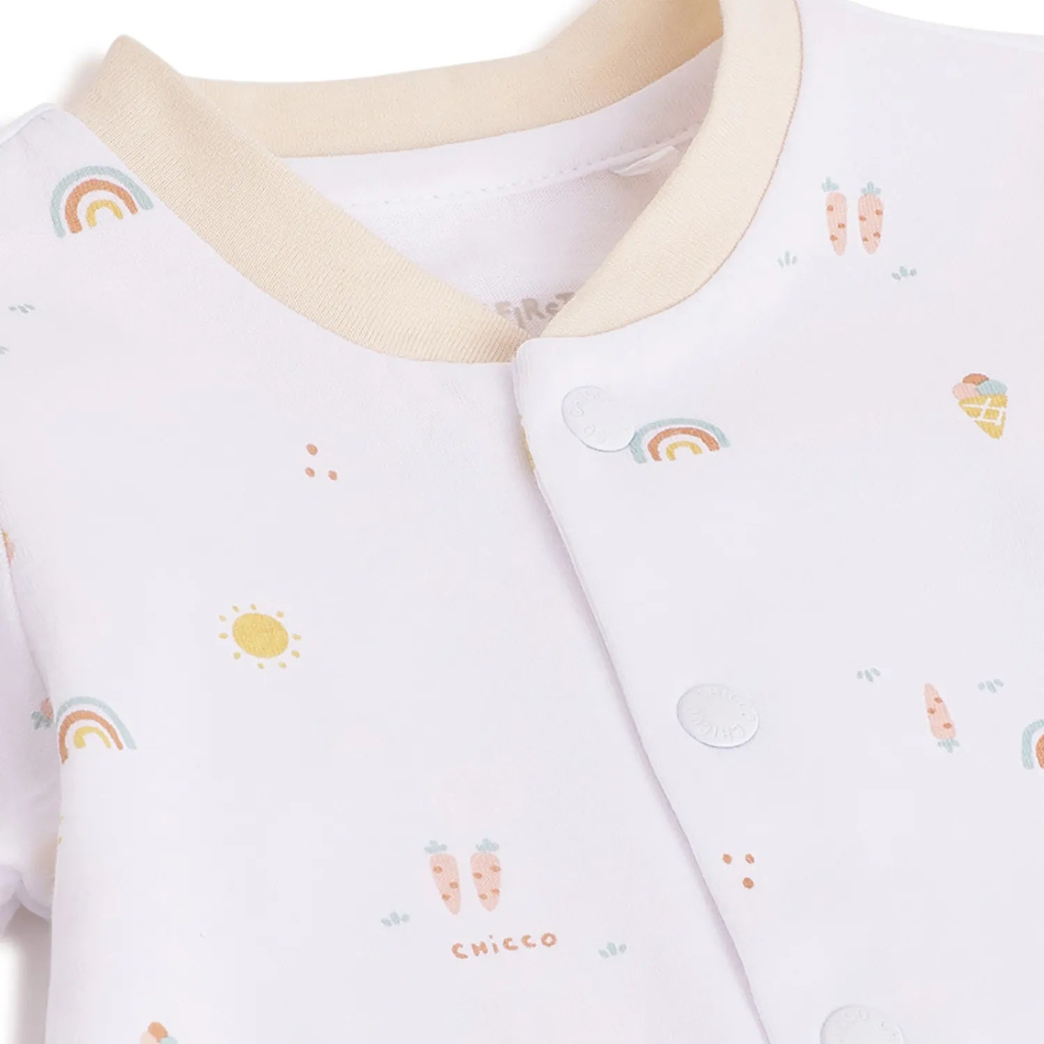 Infants White Printed Front Opening Babysuit