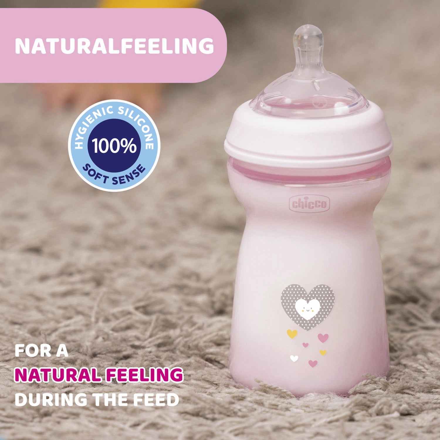 Natural Feeling Fast Flow Baby Bottle 6M+ 330ML Pink