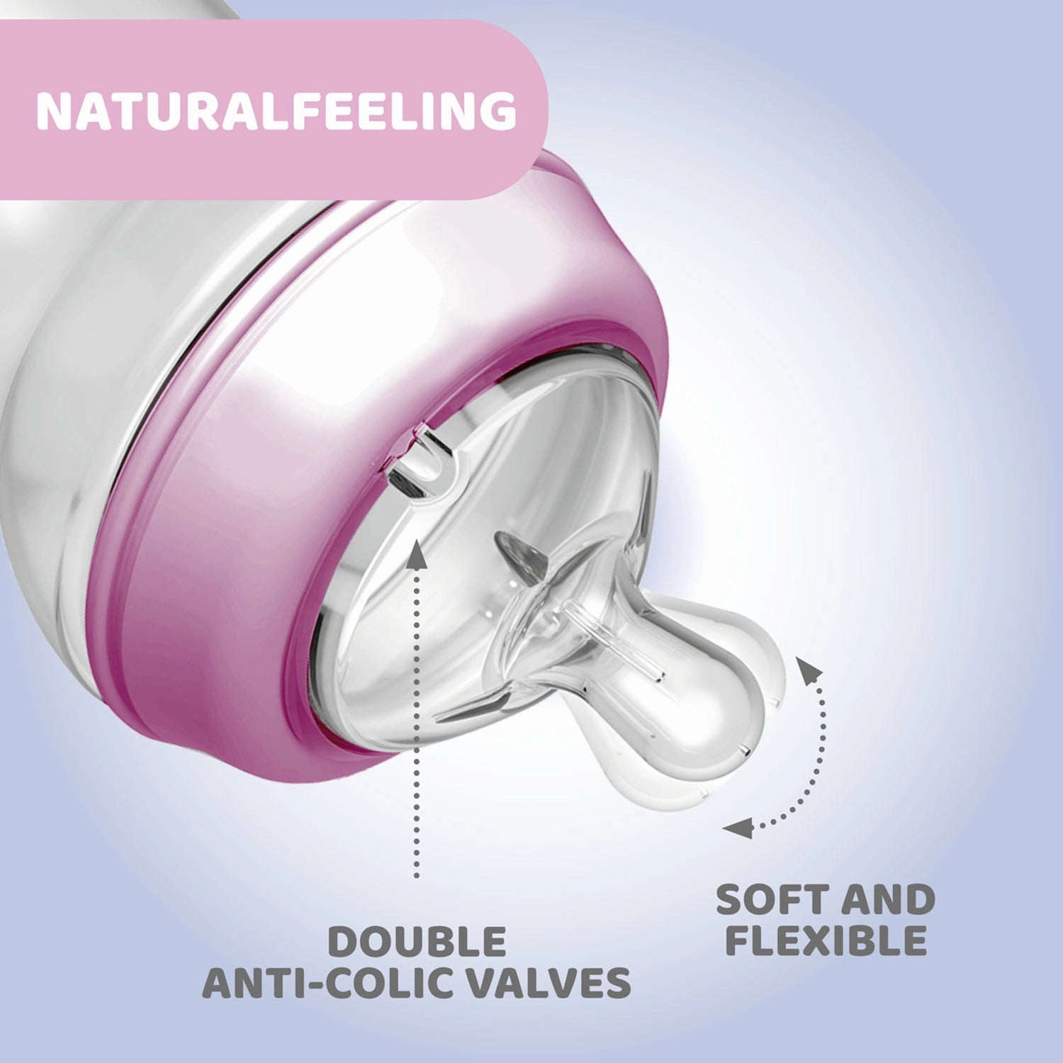 Natural Feeling Fast Flow Baby Bottle 6M+ 330ML Pink