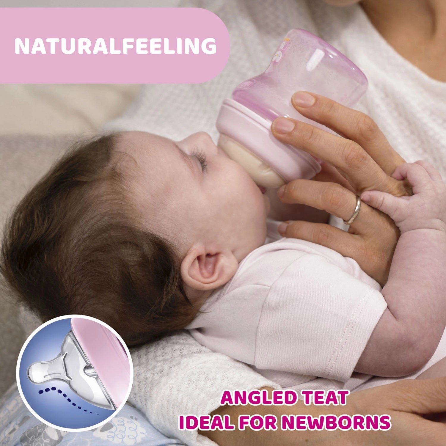 Natural Feeling Medium Flow Baby Bottle 2M+ 250ML Pink
