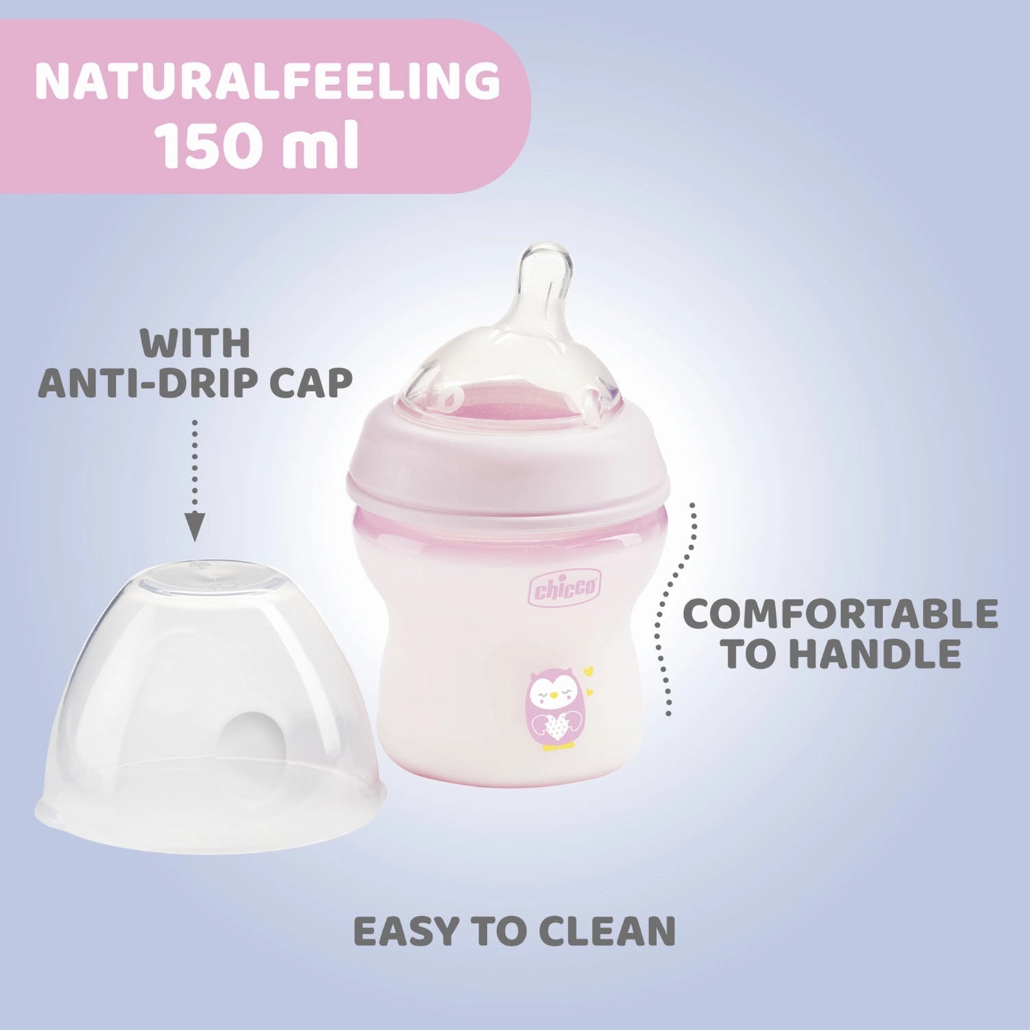 Natural Feeling Slow Flow Baby Bottle 0M+ 150ml Pink