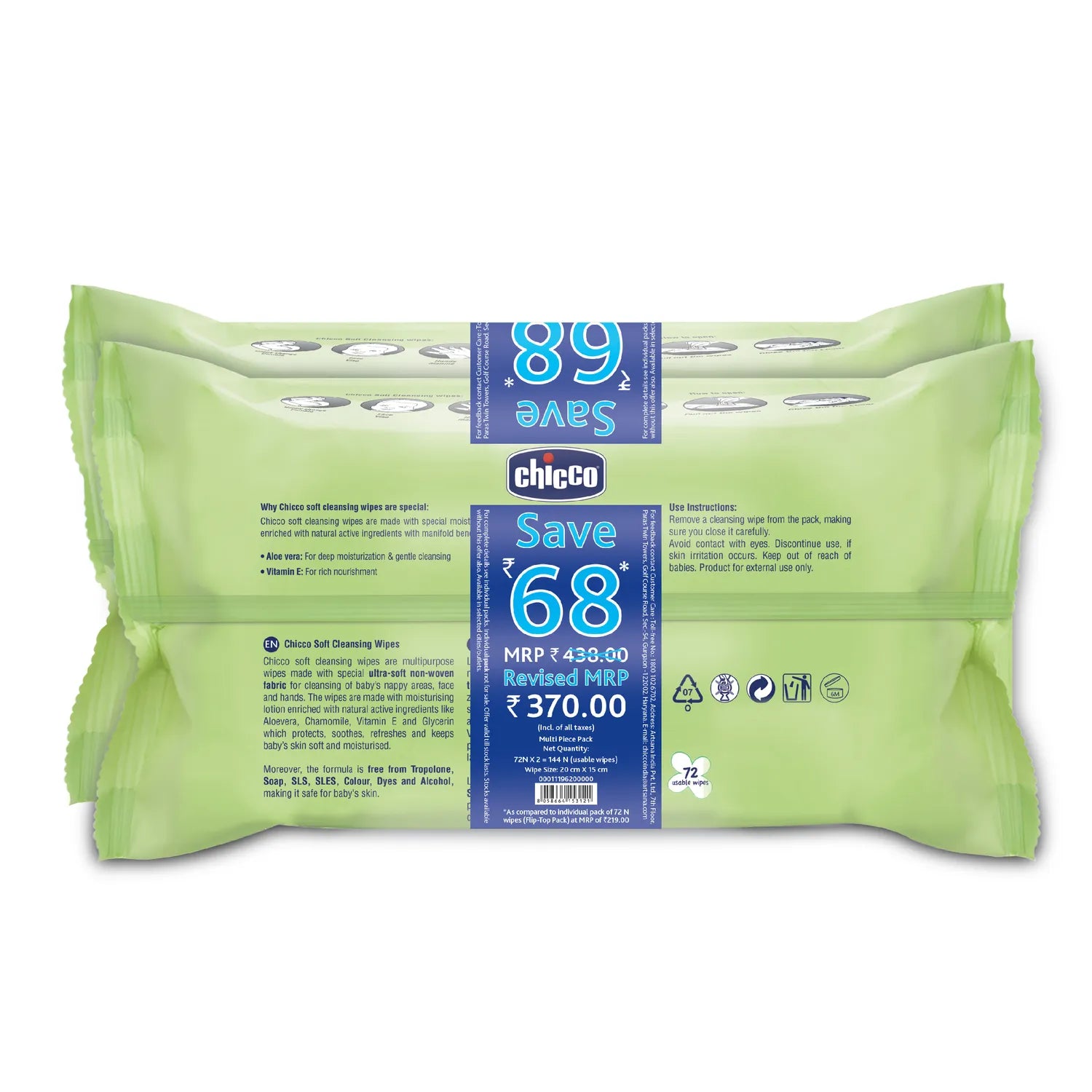 Soft Cleansing Wipes Fliptop Pack of 2 144 Pcs