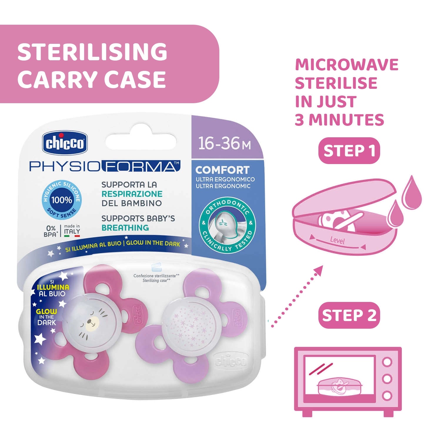 Soother Physio Comfort Pink 16 to 36M 2Pcs