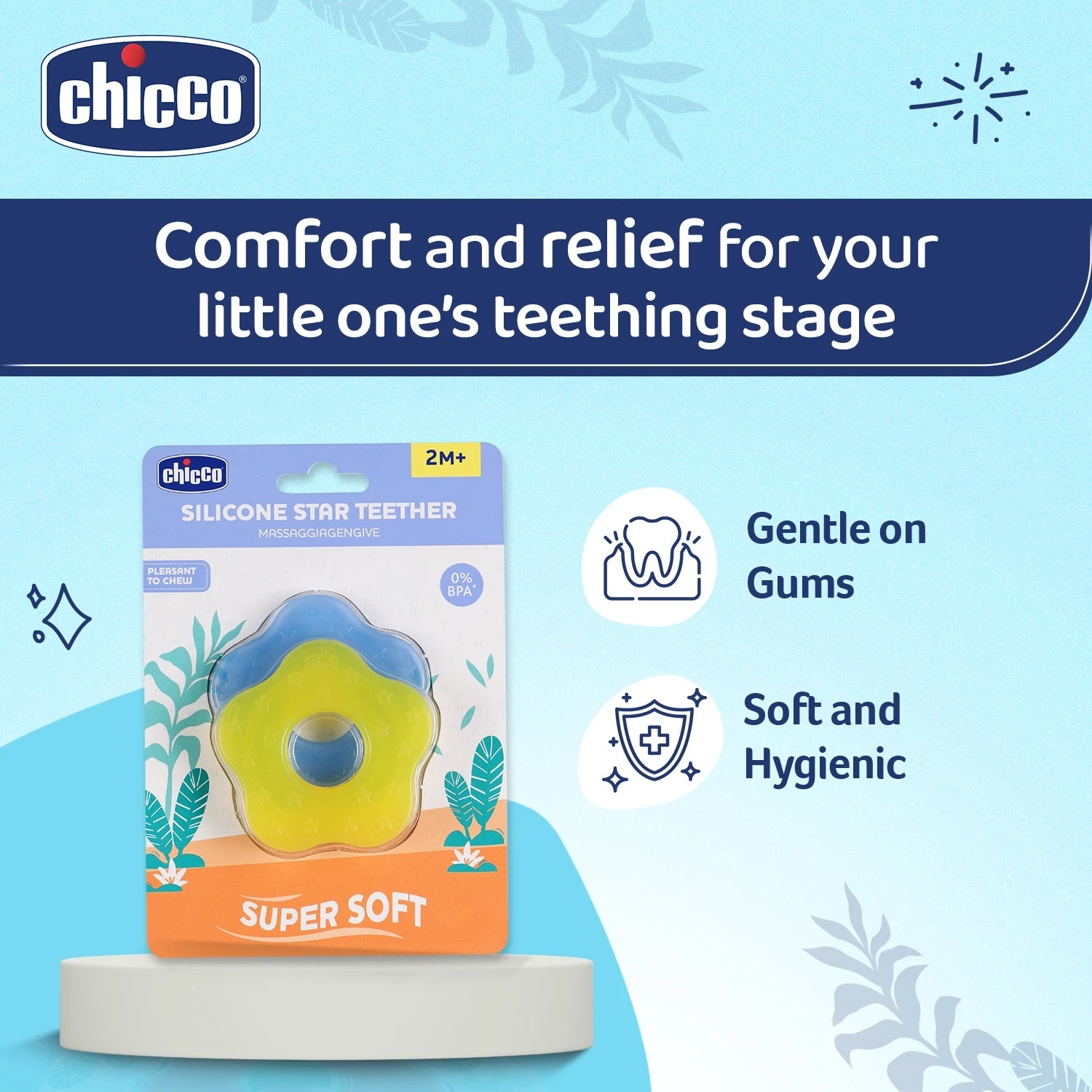 Teether Supersoft Star 2M+ 2Pc Blue & Yellow