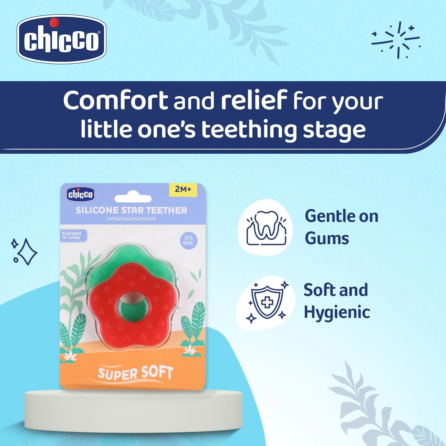 Teether Supersoft Star 2M+ 2Pc Red & Green