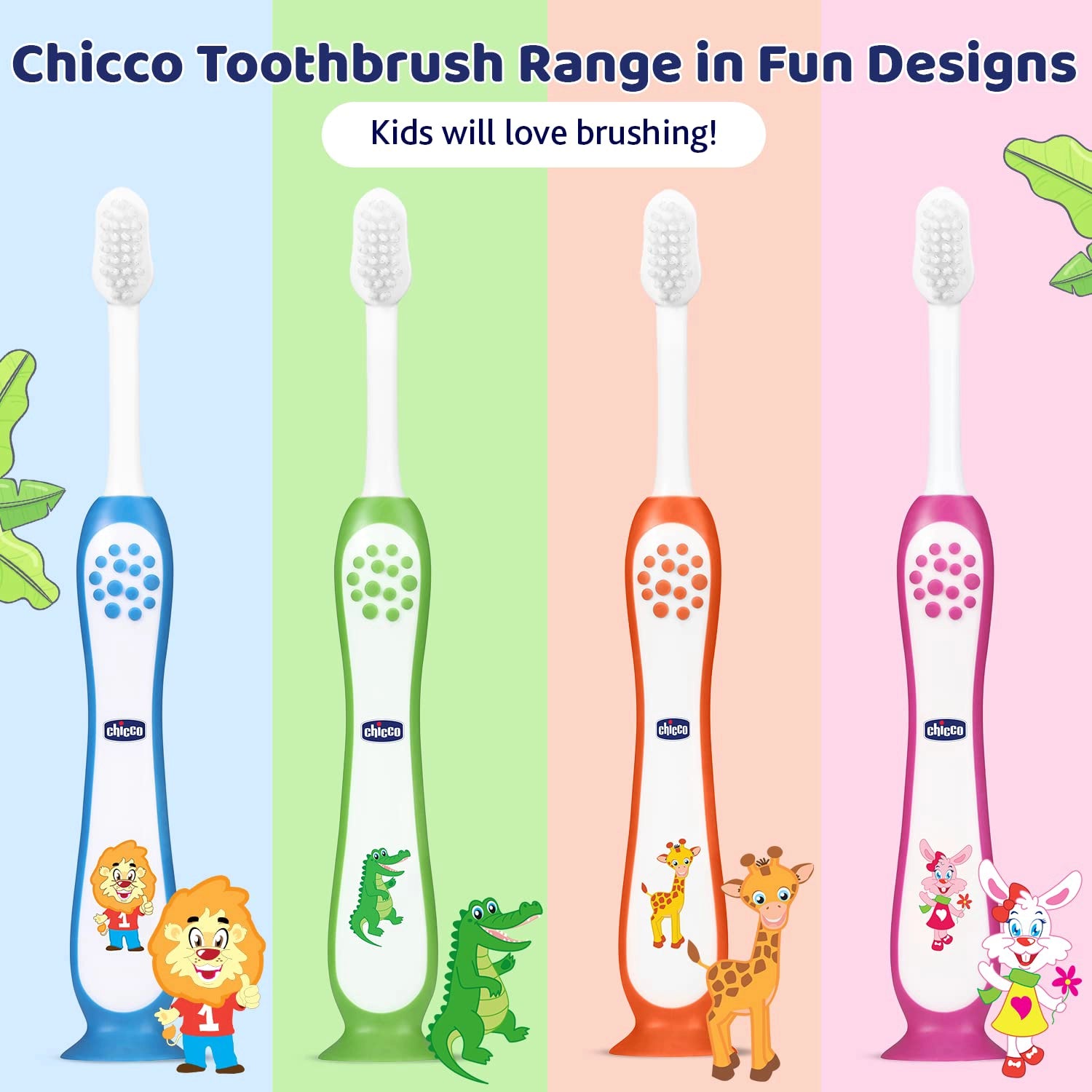 Toothbrush Set 3Y to 8Y Blue Orange & Green Pack of 3